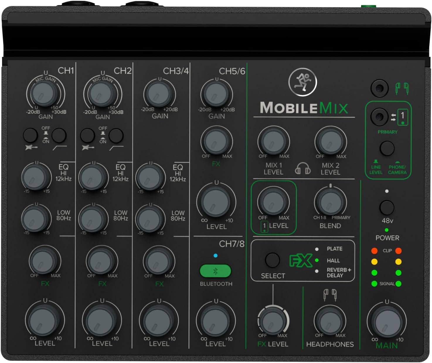 MobileMix 8-kanaals USB-aangedreven mixer voor A/V-productie, livegeluid en streaming 