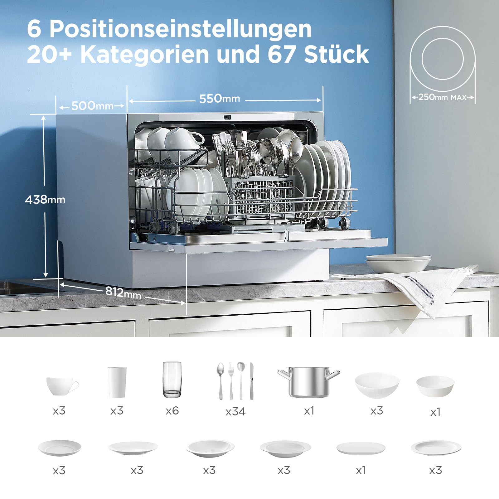 Midea ST 3.6F wi aanrechtvaatwasser, 6 wasprogramma's, startuitstel, extra droogfunctie, IoT-bediening, minivaatwasser, ideaal voor kleine appartementen, wit 