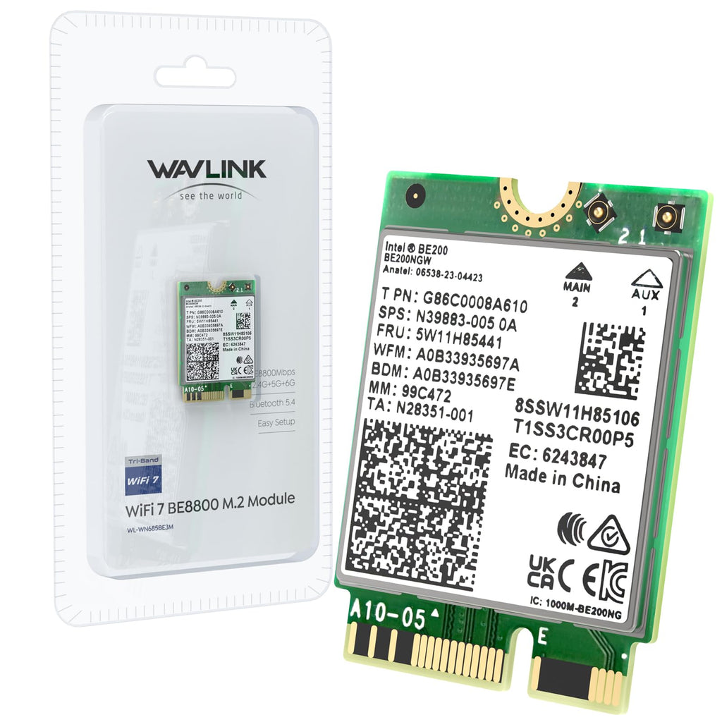WAVLINK WiFi 7 PCIe-kaart BE8800 voor desktop-pc, tri-band BE200 draadloze adapter met Bluetooth 5.4, MU-MIMO, WPA3, voor Windows 10/11 (64-bits), ondersteunt geen AMD-moederborden 