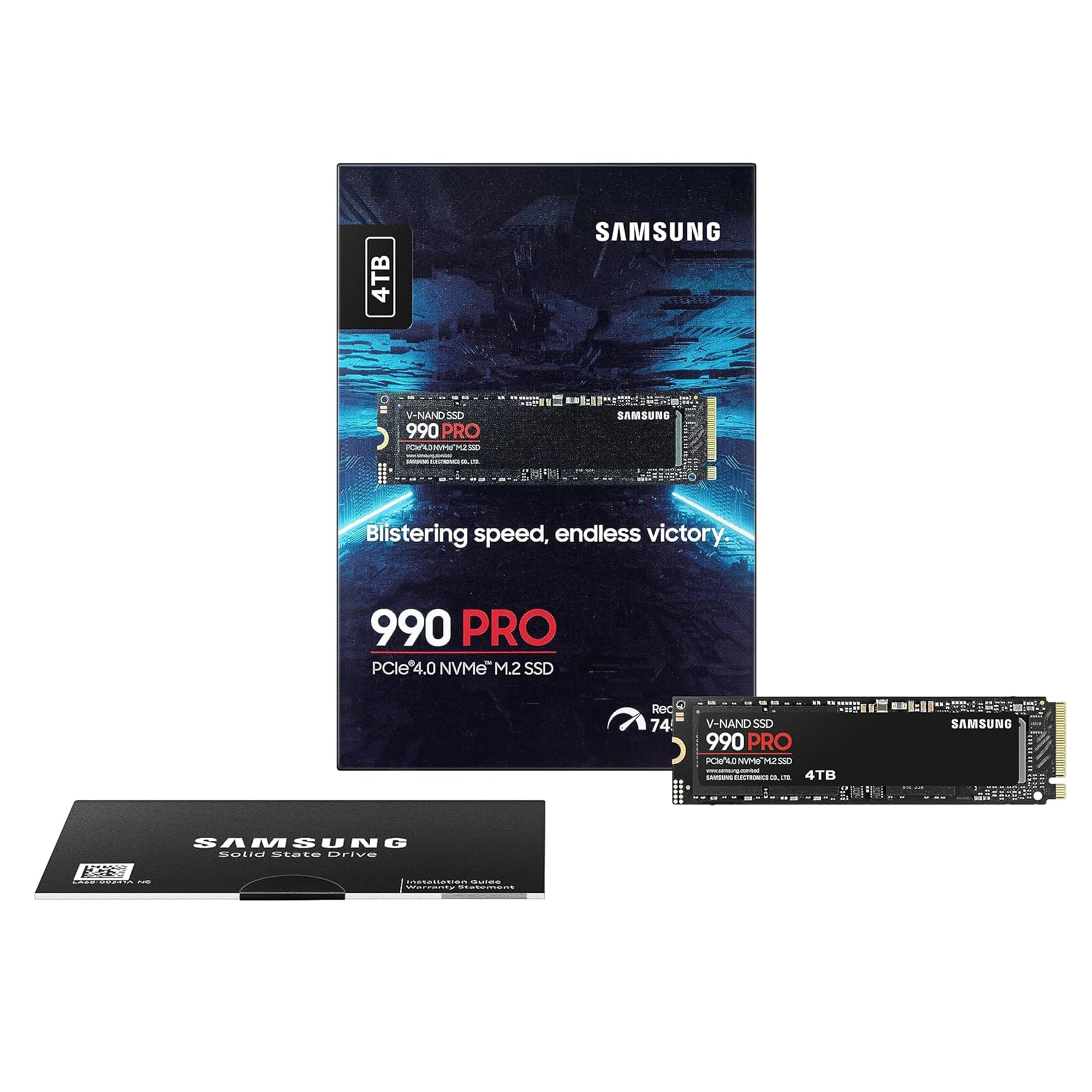Samsung 990 PRO NVMe M.2 SSD, 2 TB, PCIe 4.0, 7.450 MB/s lezen, 6.900 MB/s schrijven, interne SSD, interne SSD voor gaming en videobewerking, zwart, MZ-V9P2T0BW 