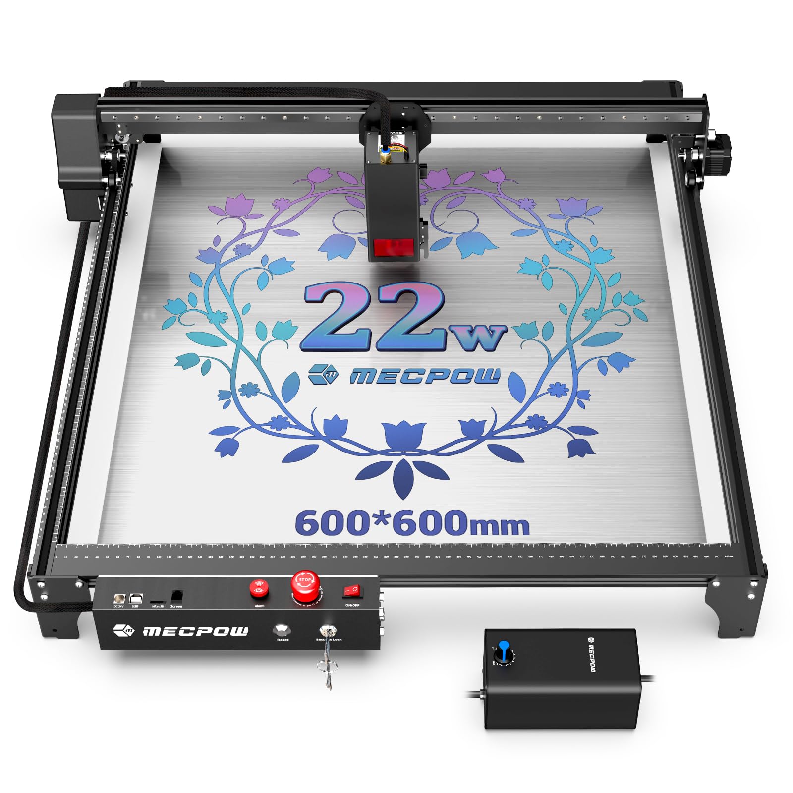 Mecpow X3 Pro lasergraveermachine met luchtondersteuning, 10W graveermachine en lasersnijder voor hout en metaal, 60W CNC-freesmachine met noodstop, vlam- en gyrodetectie, oppervlak 410 x 400 mm 