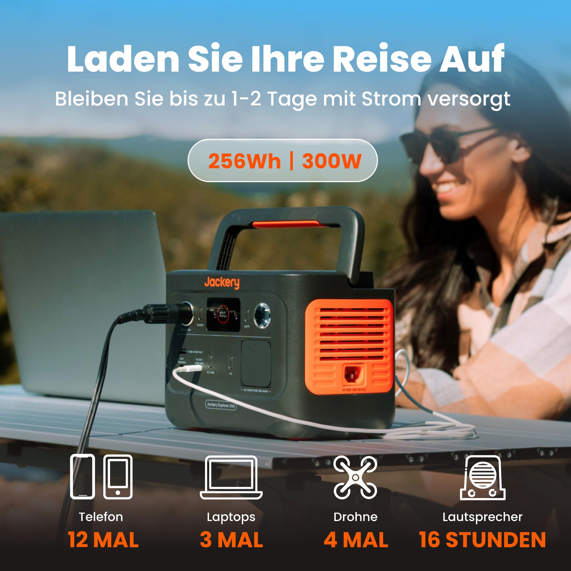 Jackery 240 v2 zonnegenerator met 40W zonnepaneel, 256Wh LiFePO4-accu, 300W AC en 100W USB-C-uitgang voor buiten, kamperen en noodgevallen (nieuw in 2024) 