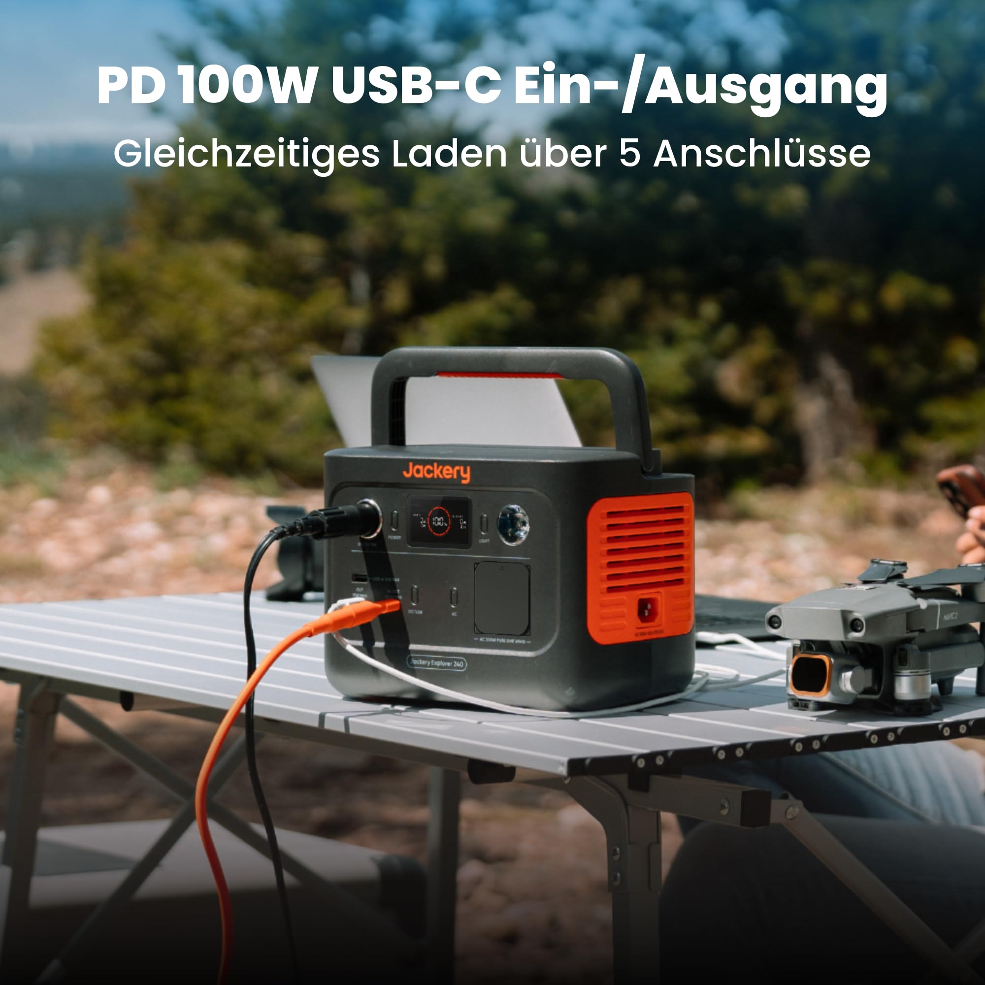 Jackery 240 v2 zonnegenerator met 40W zonnepaneel, 256Wh LiFePO4-accu, 300W AC en 100W USB-C-uitgang voor buiten, kamperen en noodgevallen (nieuw in 2024) 