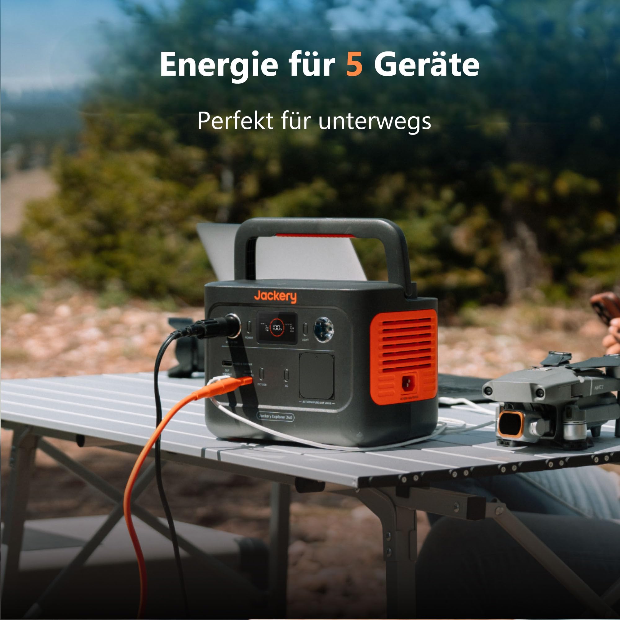 Jackery 240 v2 zonnegenerator met 40W zonnepaneel, 256Wh LiFePO4-accu, 300W AC en 100W USB-C-uitgang voor buiten, kamperen en noodgevallen (nieuw in 2024) 