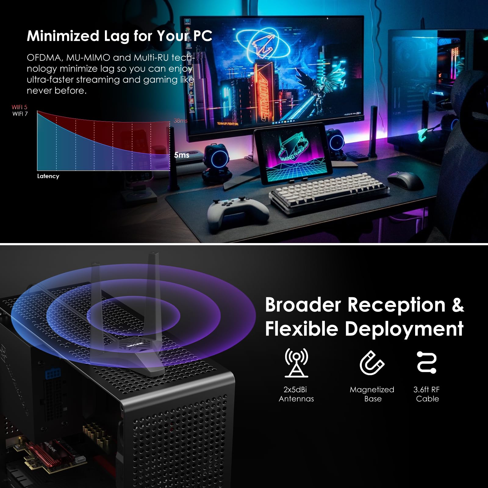 WAVLINK WiFi 7 PCIe-kaart BE8800 voor desktop-pc, tri-band BE200 draadloze adapter met Bluetooth 5.4, MU-MIMO, WPA3, voor Windows 10/11 (64-bits), ondersteunt geen AMD-moederborden 