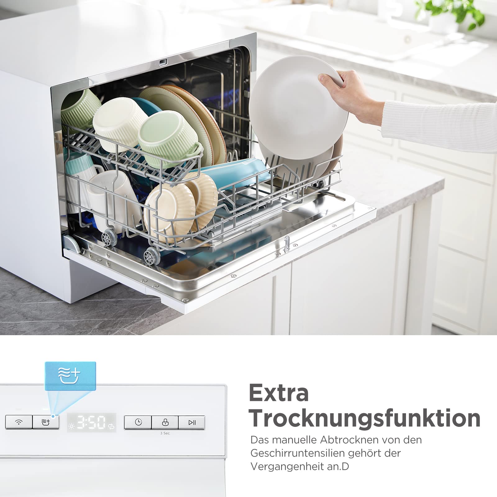 Midea ST 3.6F wi aanrechtvaatwasser, 6 wasprogramma's, startuitstel, extra droogfunctie, IoT-bediening, minivaatwasser, ideaal voor kleine appartementen, wit 