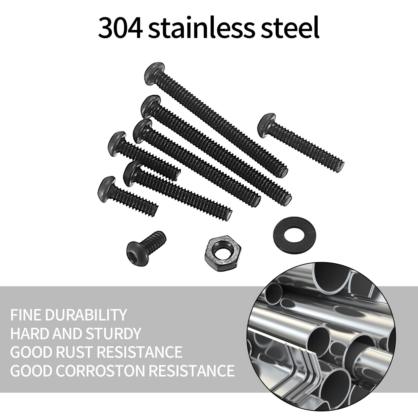 410 stuks M2 verzonken kop zeskantschroeven, 10.9 koolstofstaal volledige draad machineschroeven, moeren en ringen assortiment met inbussleutels 