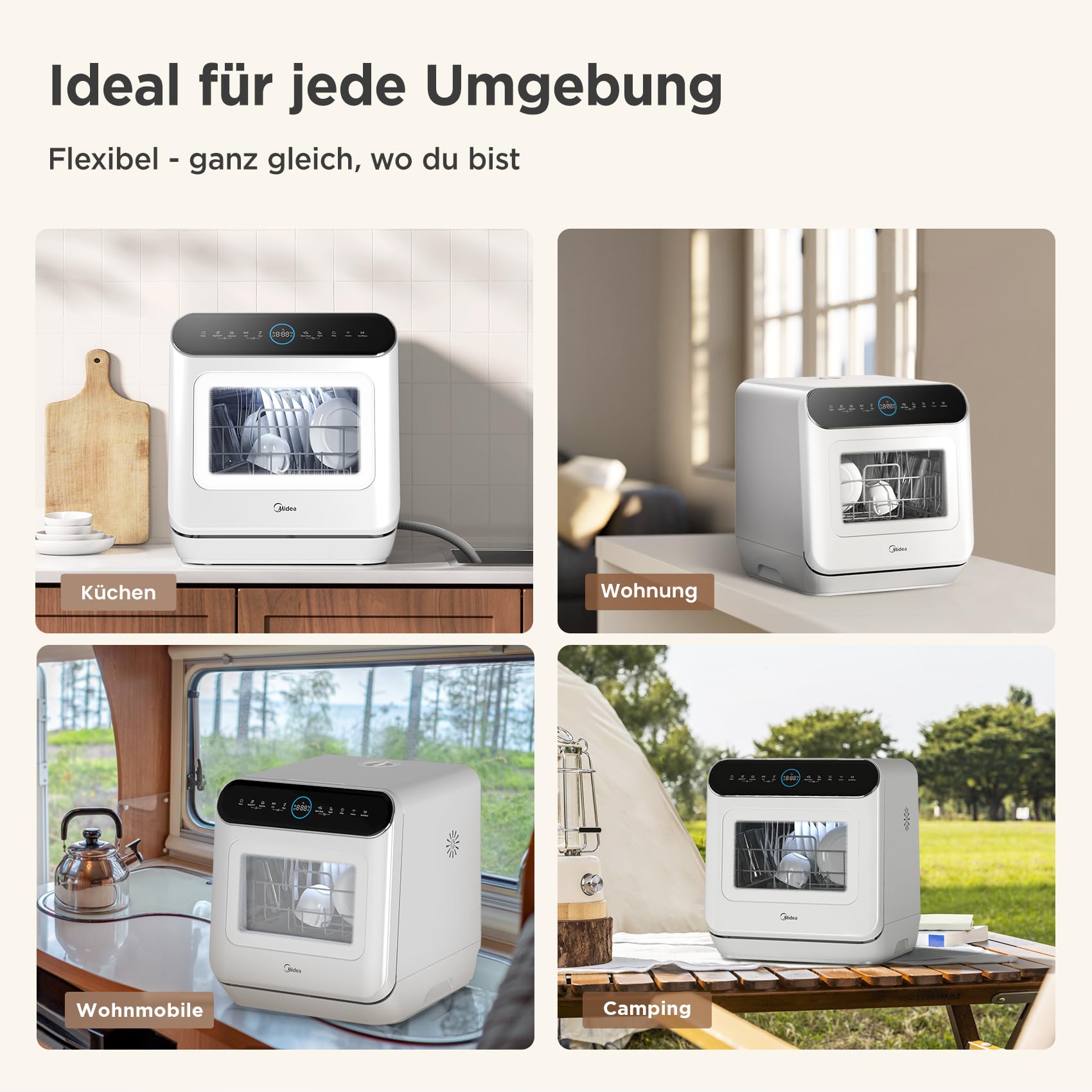 Midea ST 3.6F wi aanrechtvaatwasser, 6 wasprogramma's, startuitstel, extra droogfunctie, IoT-bediening, minivaatwasser, ideaal voor kleine appartementen, wit 