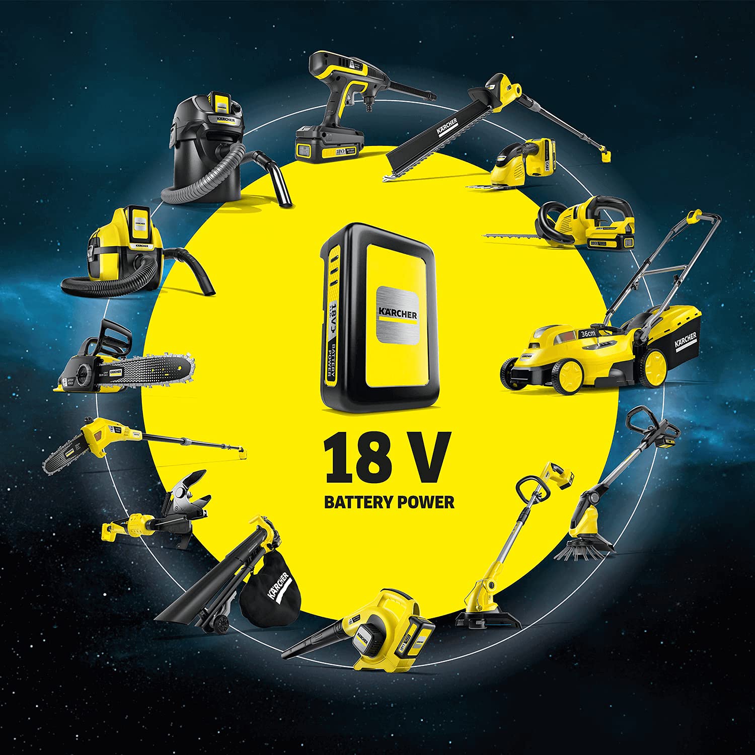 Kärcher 18 V accu-onkruidverwijderaar WRE 18-55, nylon borstelkop met max. 2.800 tpm, draaibare reinigingskop, telescopische steel, voor gebruik met de Kärcher 18 V accu, zonder accu 