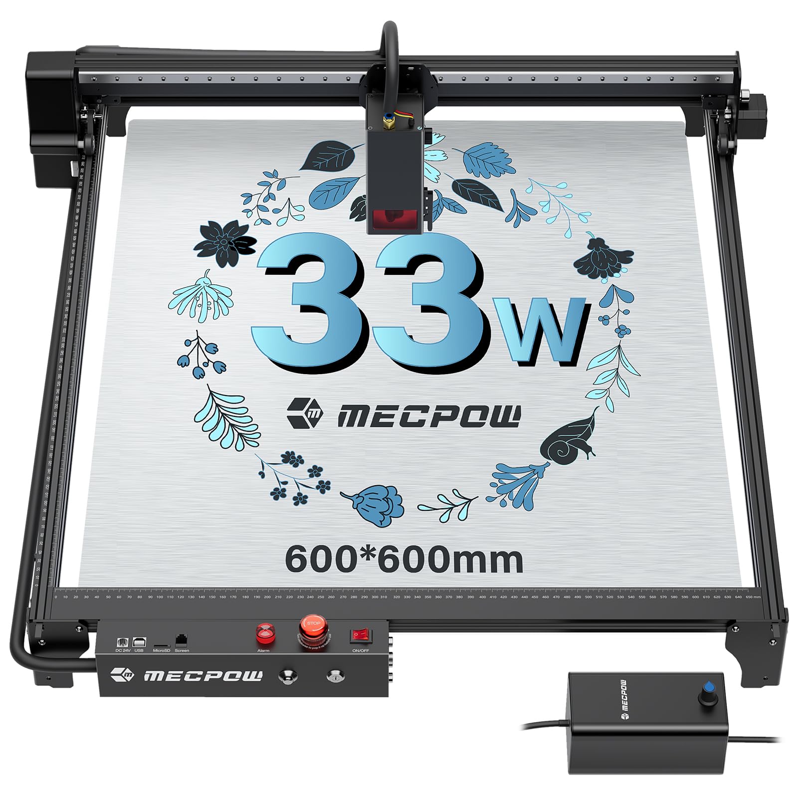 Mecpow X3 Pro lasergraveermachine met luchtondersteuning, 10W graveermachine en lasersnijder voor hout en metaal, 60W CNC-freesmachine met noodstop, vlam- en gyrodetectie, oppervlak 410 x 400 mm 