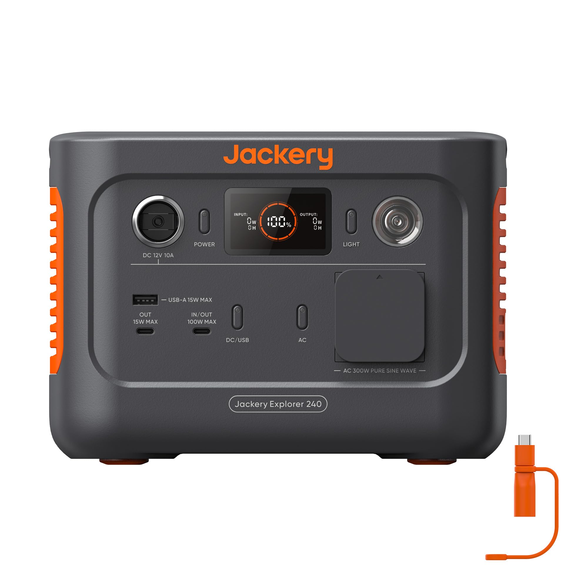 Jackery 240 v2 zonnegenerator met 40W zonnepaneel, 256Wh LiFePO4-accu, 300W AC en 100W USB-C-uitgang voor buiten, kamperen en noodgevallen (nieuw in 2024) 