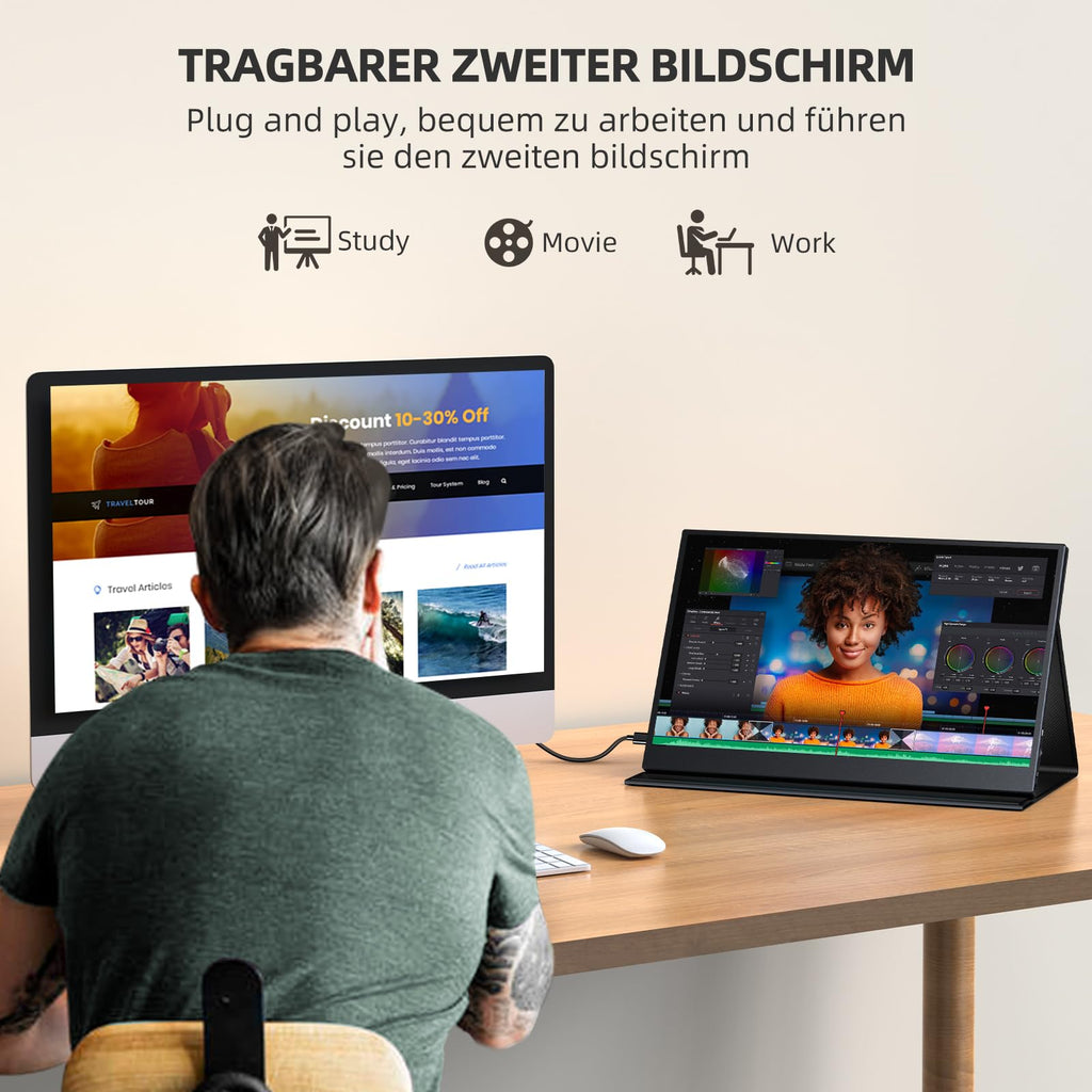 UPERFECT Draagbare Monitor Touchscreen 21,5 inch 120Hz Draagbare Monitor Touchscreen 1300:1 1080P Scherm Geïntegreerde Montage HDMI USB C voor PC Laptop Game Console, Metalen Behuizing VESA Compatibel 