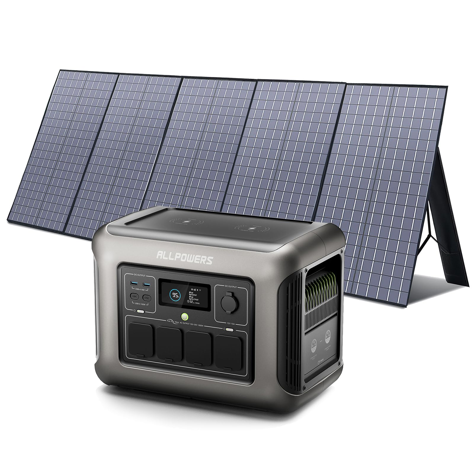 ALLPOWERS R1500 Draagbaar Energiestation met 200W Zonnepaneel, 1152Wh LiFePO4 Accu met 1800W AC Output Zonnegenerator, 43dB Stille Werking Mobiele Noodstroomvoorziening voor Tuin Reizen Kamperen Camper 
