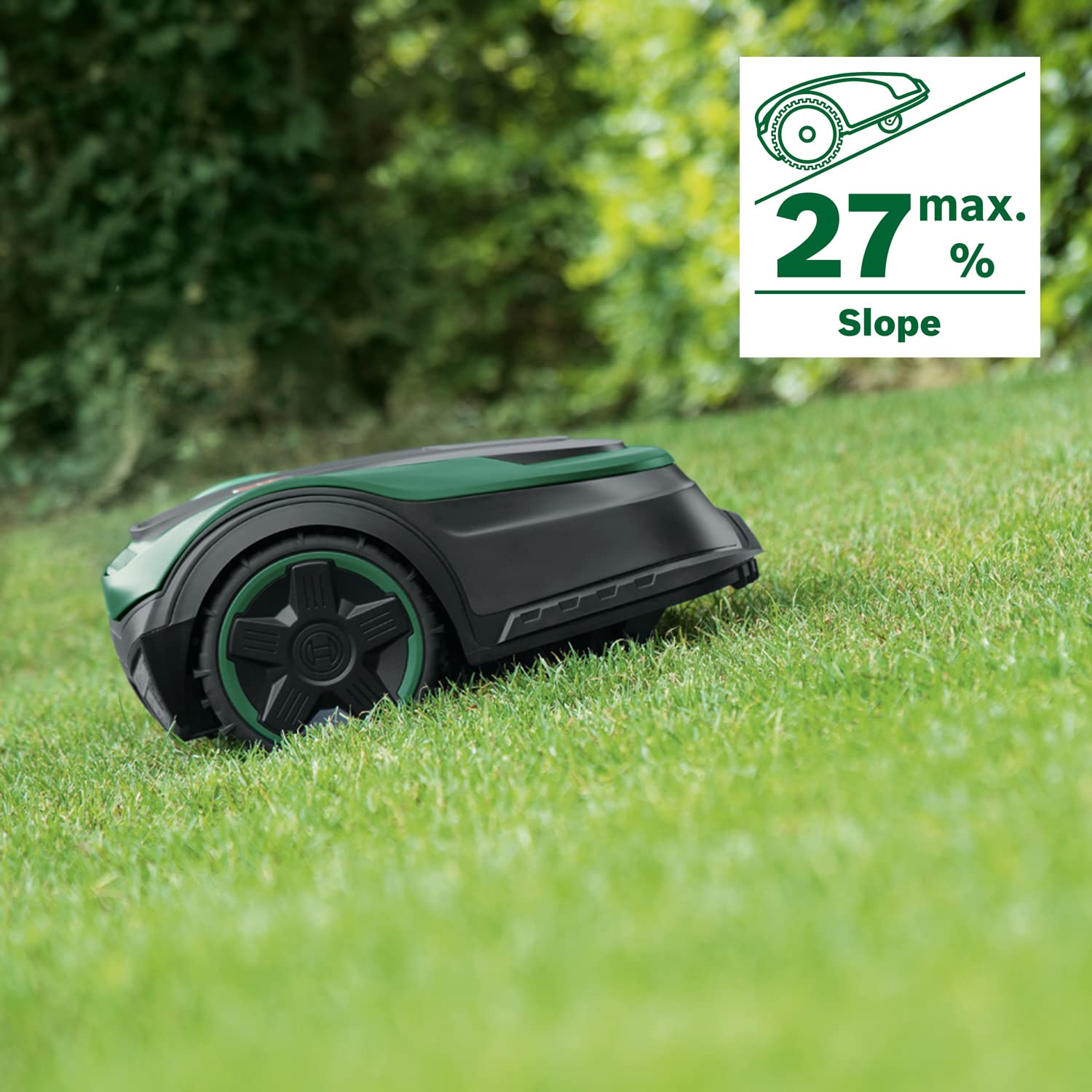 Bosch Home and Garden Indego XS 300 Robotmaaier (met geïntegreerde 18 V-accu, inclusief laadstation, snijbreedte 19 cm, voor gazons tot 300 m², in doos) Zwart, Groen 
