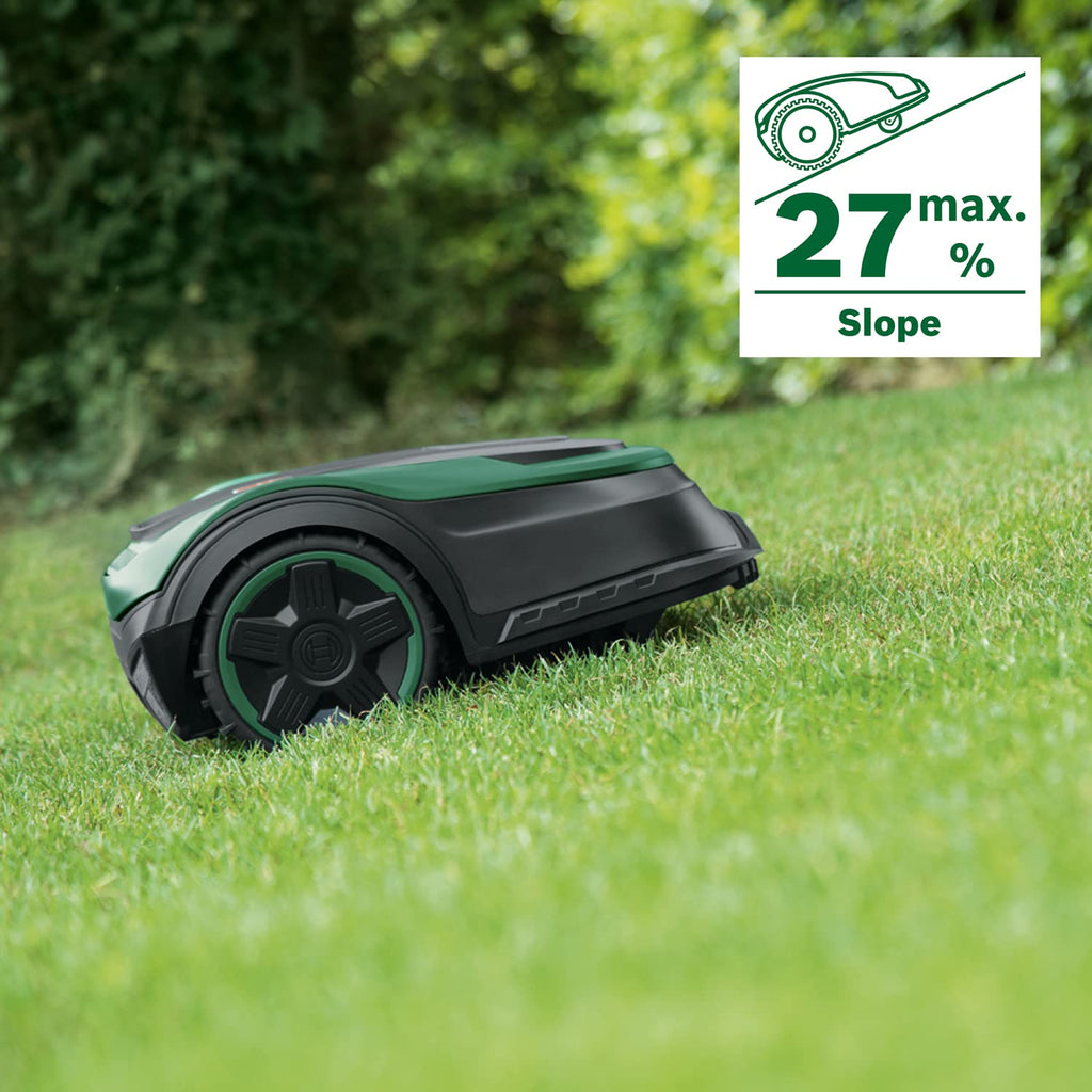 Bosch Home and Garden Indego XS 300 Robotmaaier (met geïntegreerde 18 V-accu, inclusief laadstation, snijbreedte 19 cm, voor gazons tot 300 m², in doos) Zwart, Groen 