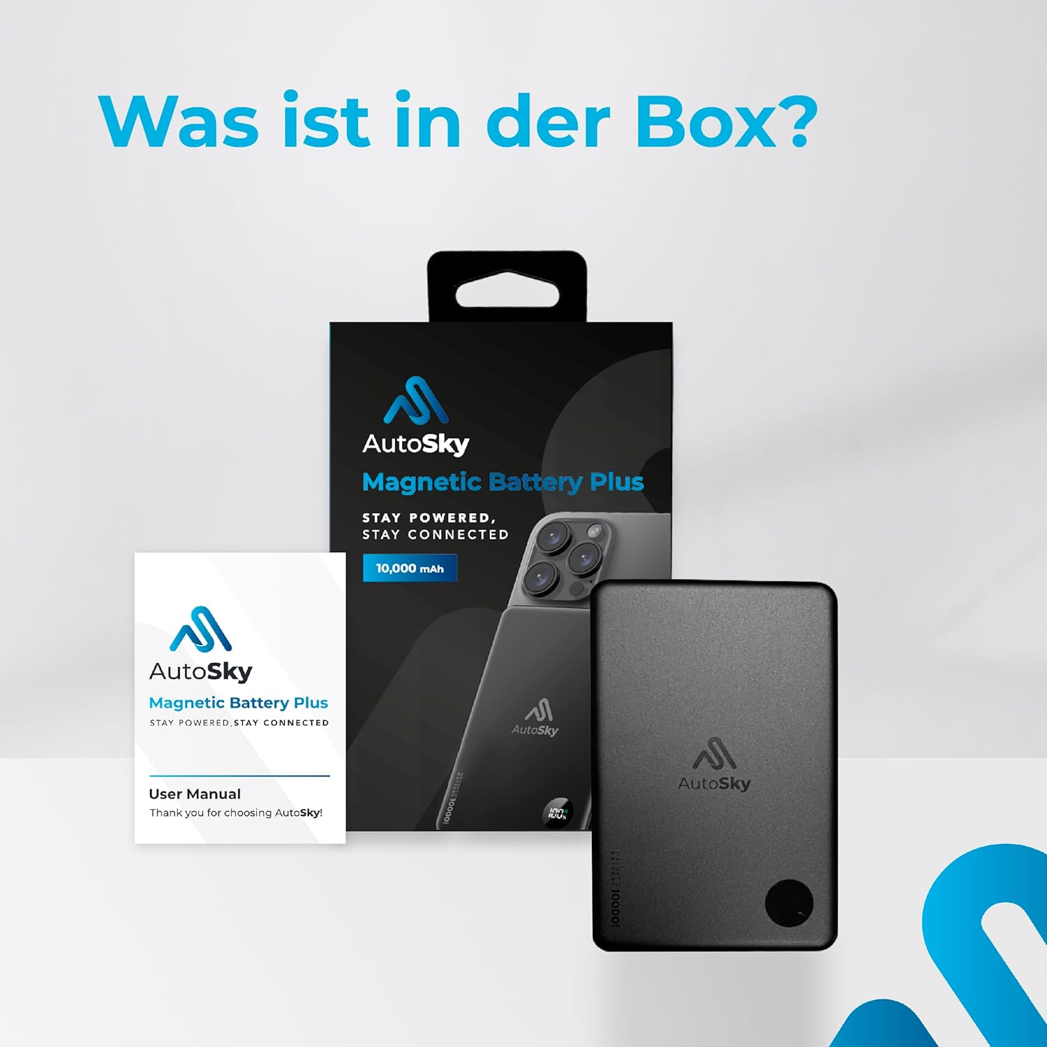 AutoSky Magnetische Powerbank 10.000 mAh | Draadloos &amp; USB-C | LED-scherm (APB-200) 