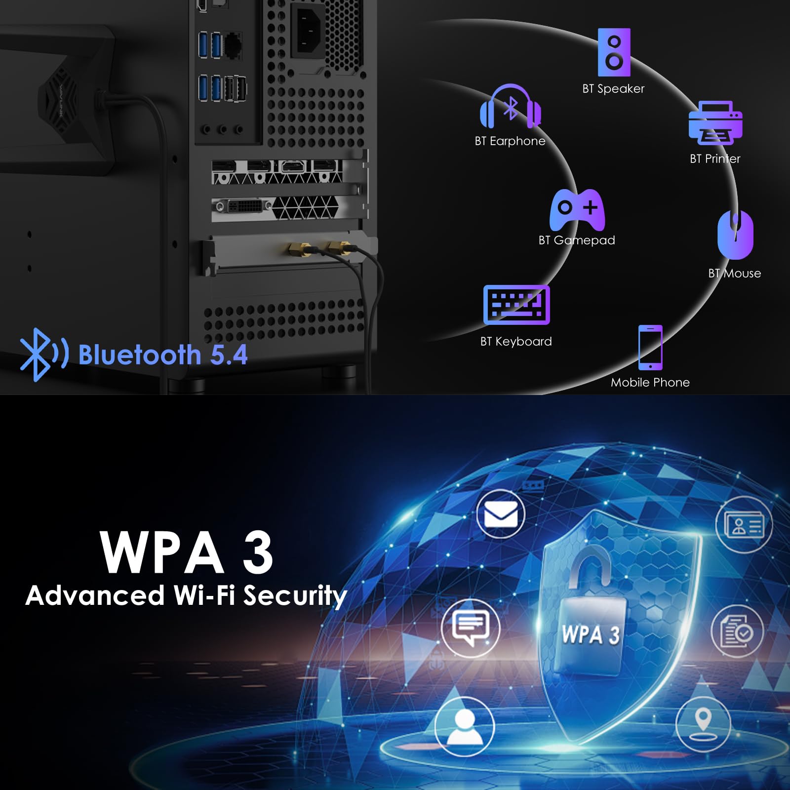 WAVLINK WiFi 7 PCIe-kaart BE8800 voor desktop-pc, tri-band BE200 draadloze adapter met Bluetooth 5.4, MU-MIMO, WPA3, voor Windows 10/11 (64-bits), ondersteunt geen AMD-moederborden 