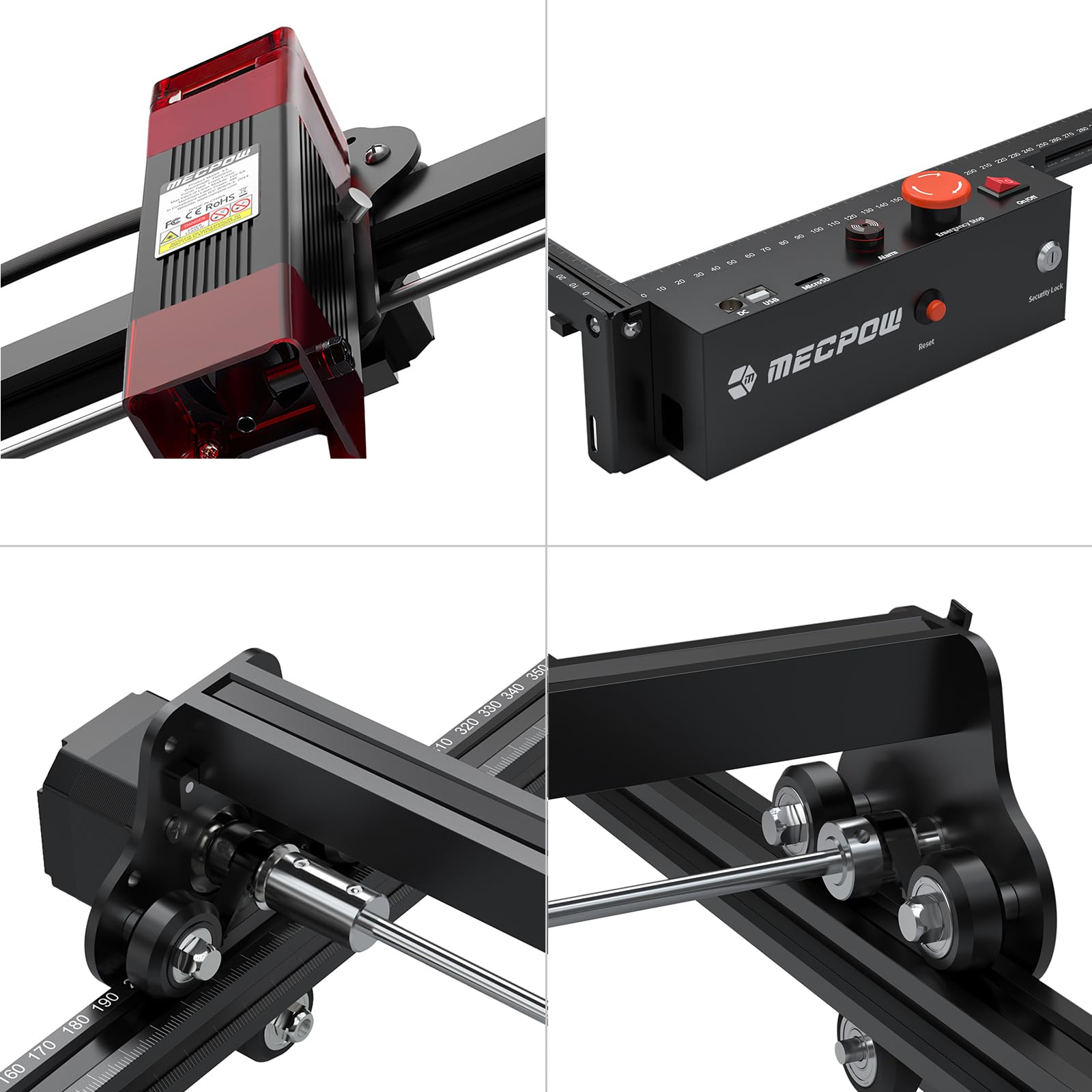 Mecpow X3 Pro lasergraveermachine met luchtondersteuning, 10W graveermachine en lasersnijder voor hout en metaal, 60W CNC-freesmachine met noodstop, vlam- en gyrodetectie, oppervlak 410 x 400 mm 
