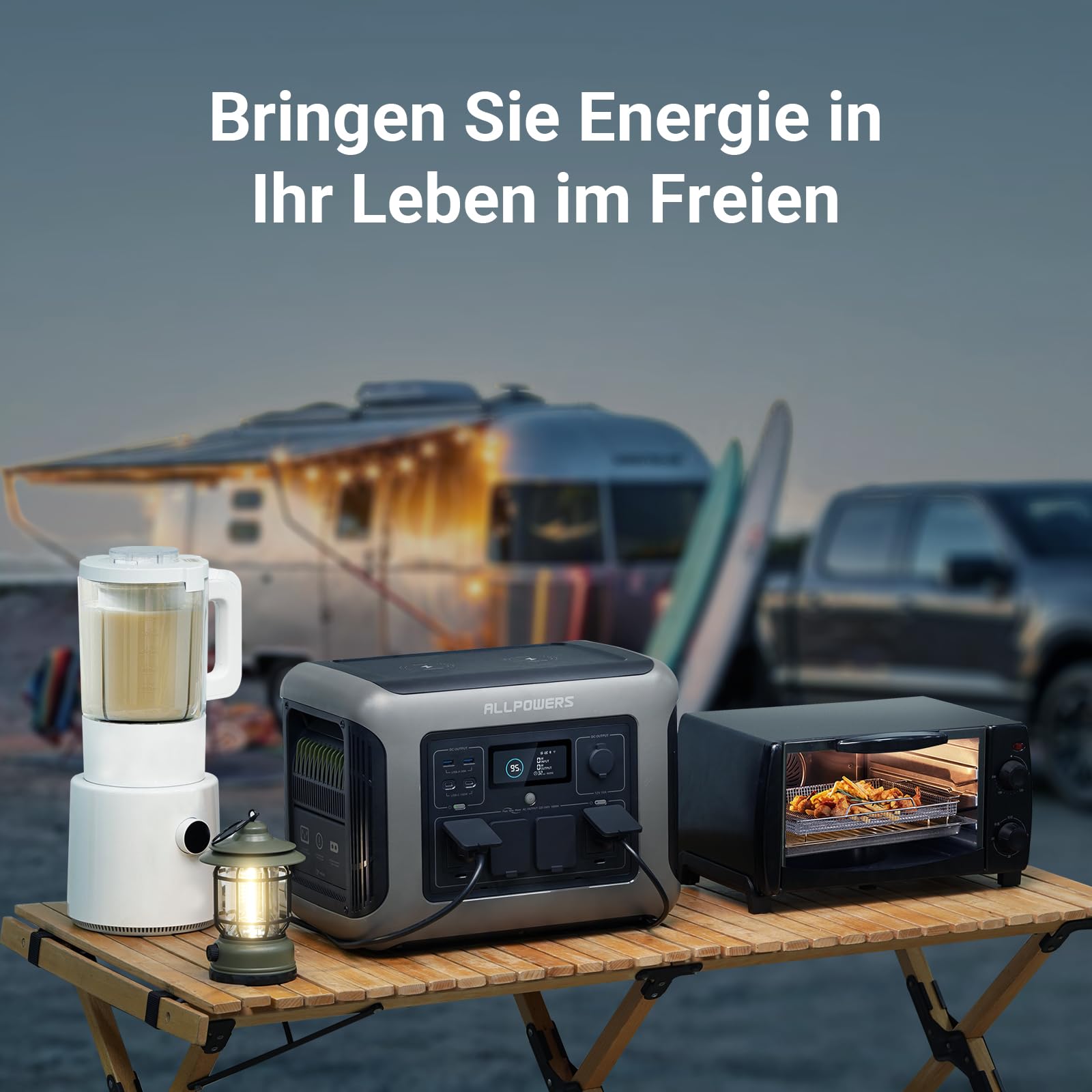 ALLPOWERS R1500 Draagbaar Energiestation met 200W Zonnepaneel, 1152Wh LiFePO4 Accu met 1800W AC Output Zonnegenerator, 43dB Stille Werking Mobiele Noodstroomvoorziening voor Tuin Reizen Kamperen Camper 