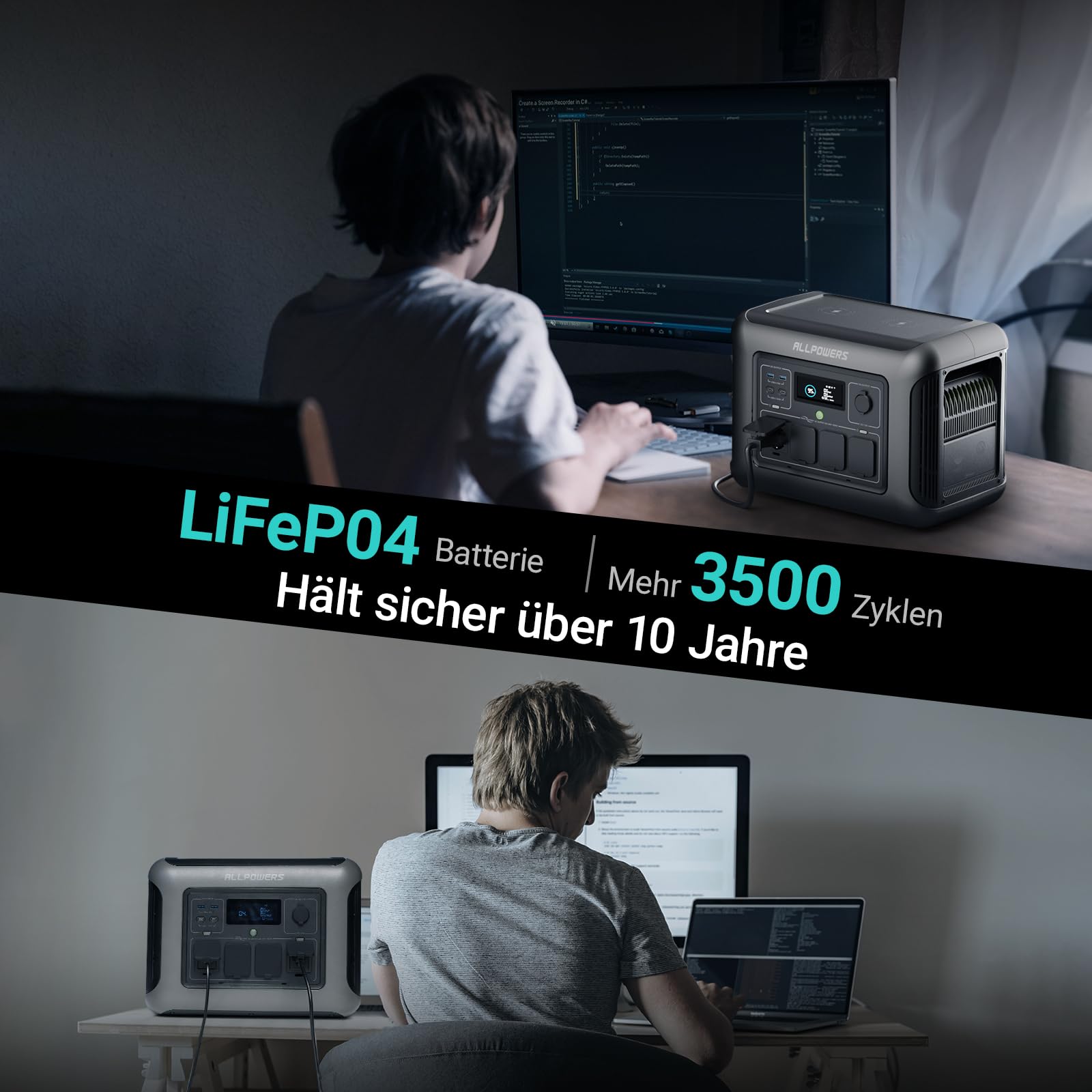 ALLPOWERS R1500 Draagbaar Energiestation met 200W Zonnepaneel, 1152Wh LiFePO4 Accu met 1800W AC Output Zonnegenerator, 43dB Stille Werking Mobiele Noodstroomvoorziening voor Tuin Reizen Kamperen Camper 