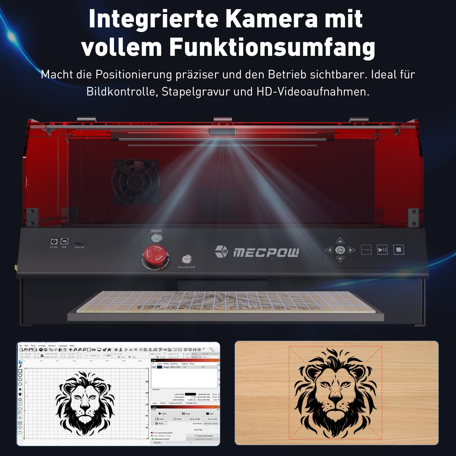 Mecpow X3 Pro lasergraveermachine met luchtondersteuning, 10W graveermachine en lasersnijder voor hout en metaal, 60W CNC-freesmachine met noodstop, vlam- en gyrodetectie, oppervlak 410 x 400 mm 