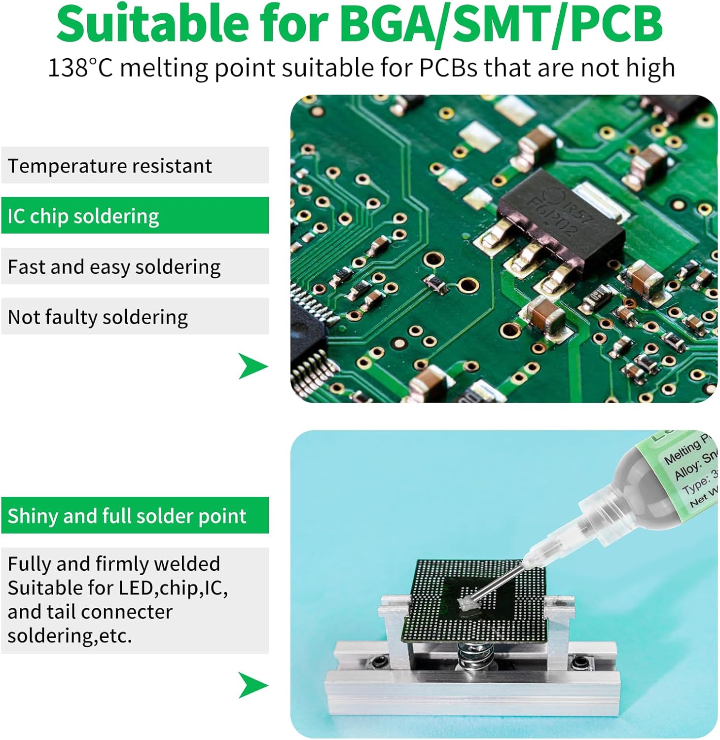 Gruiqrd spuit soldeerpasta flux Sn42 Bi58, loodvrije soldeerpasta, soldeervloeistof tinpasta, soldeerpasta voor lage temperaturen 138 graden, voor BGA LED SMD SMT soldeer (1,41 oz/40 g) 