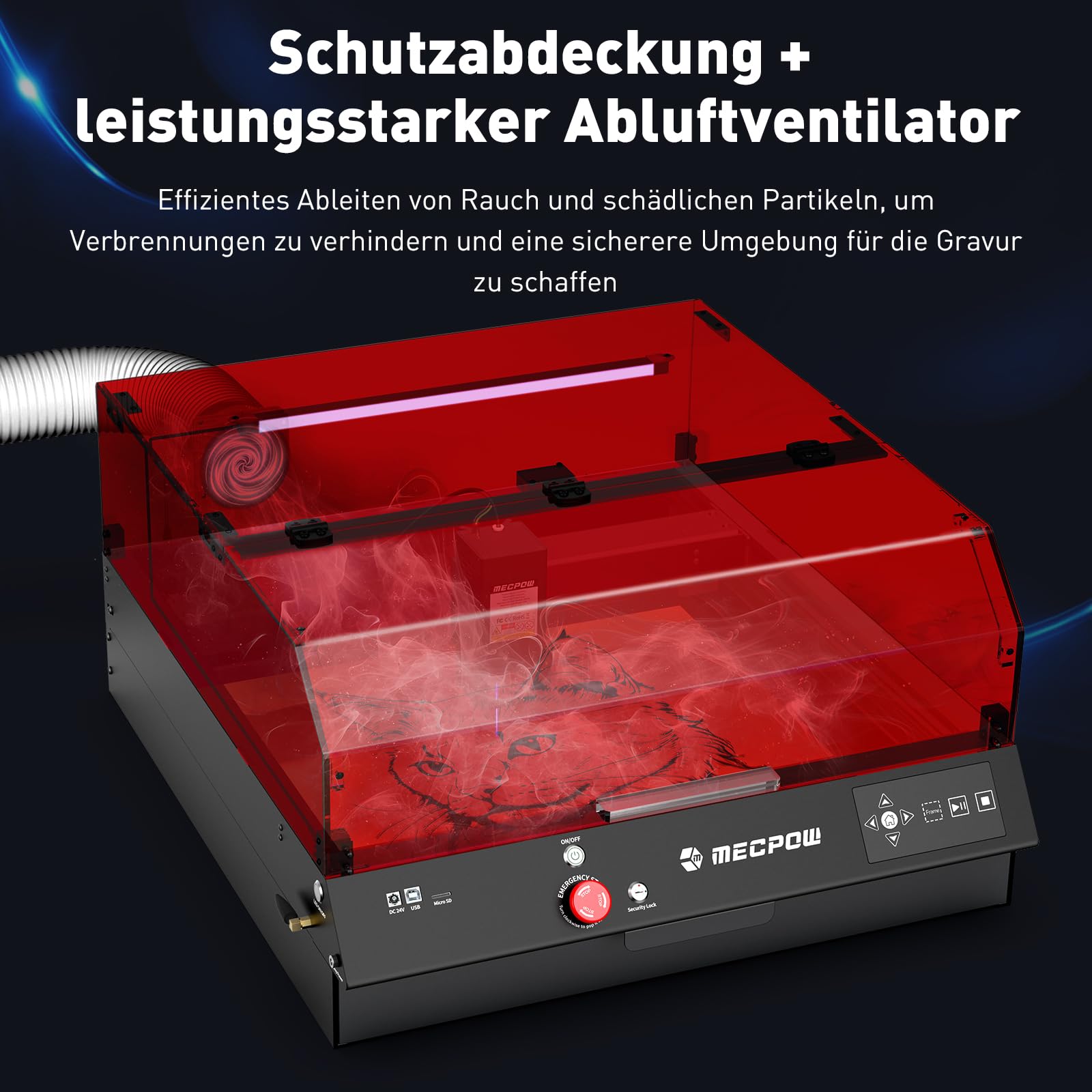 Mecpow X3 Pro lasergraveermachine met luchtondersteuning, 10W graveermachine en lasersnijder voor hout en metaal, 60W CNC-freesmachine met noodstop, vlam- en gyrodetectie, oppervlak 410 x 400 mm 