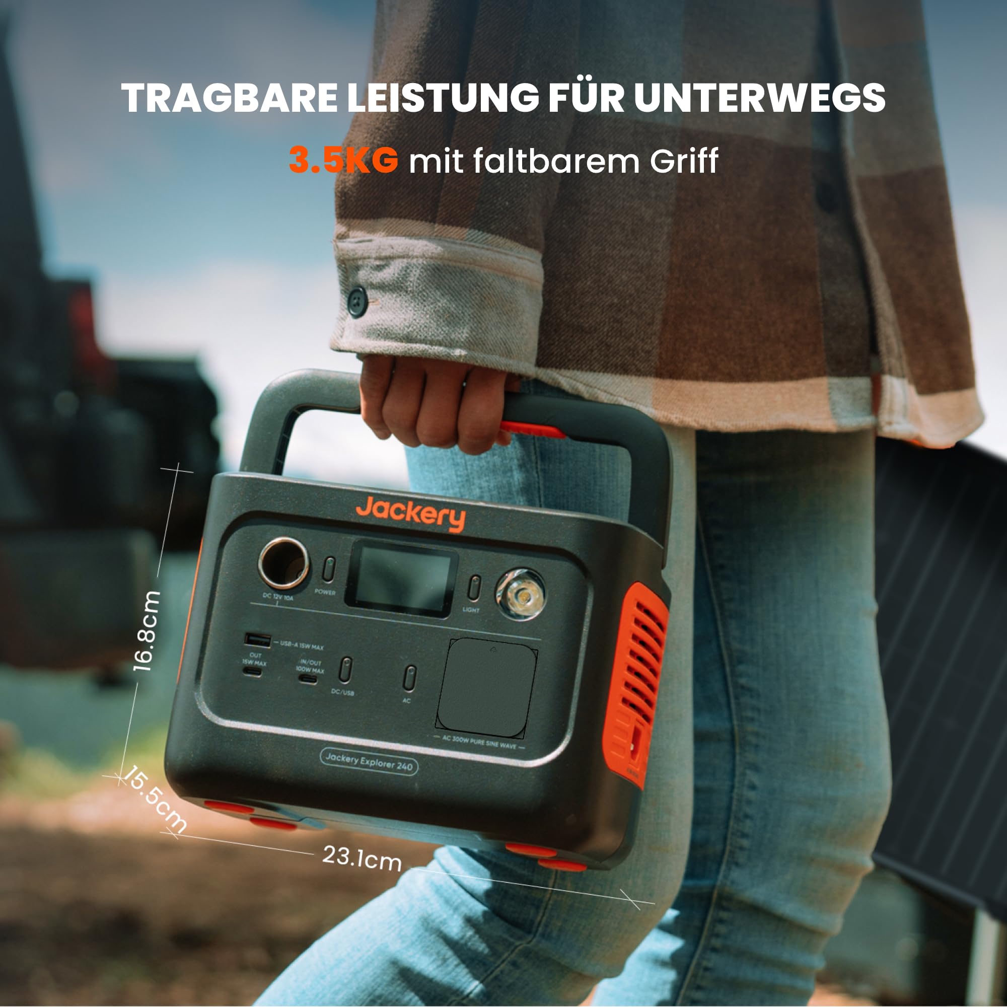 Jackery 240 v2 zonnegenerator met 40W zonnepaneel, 256Wh LiFePO4-accu, 300W AC en 100W USB-C-uitgang voor buiten, kamperen en noodgevallen (nieuw in 2024) 
