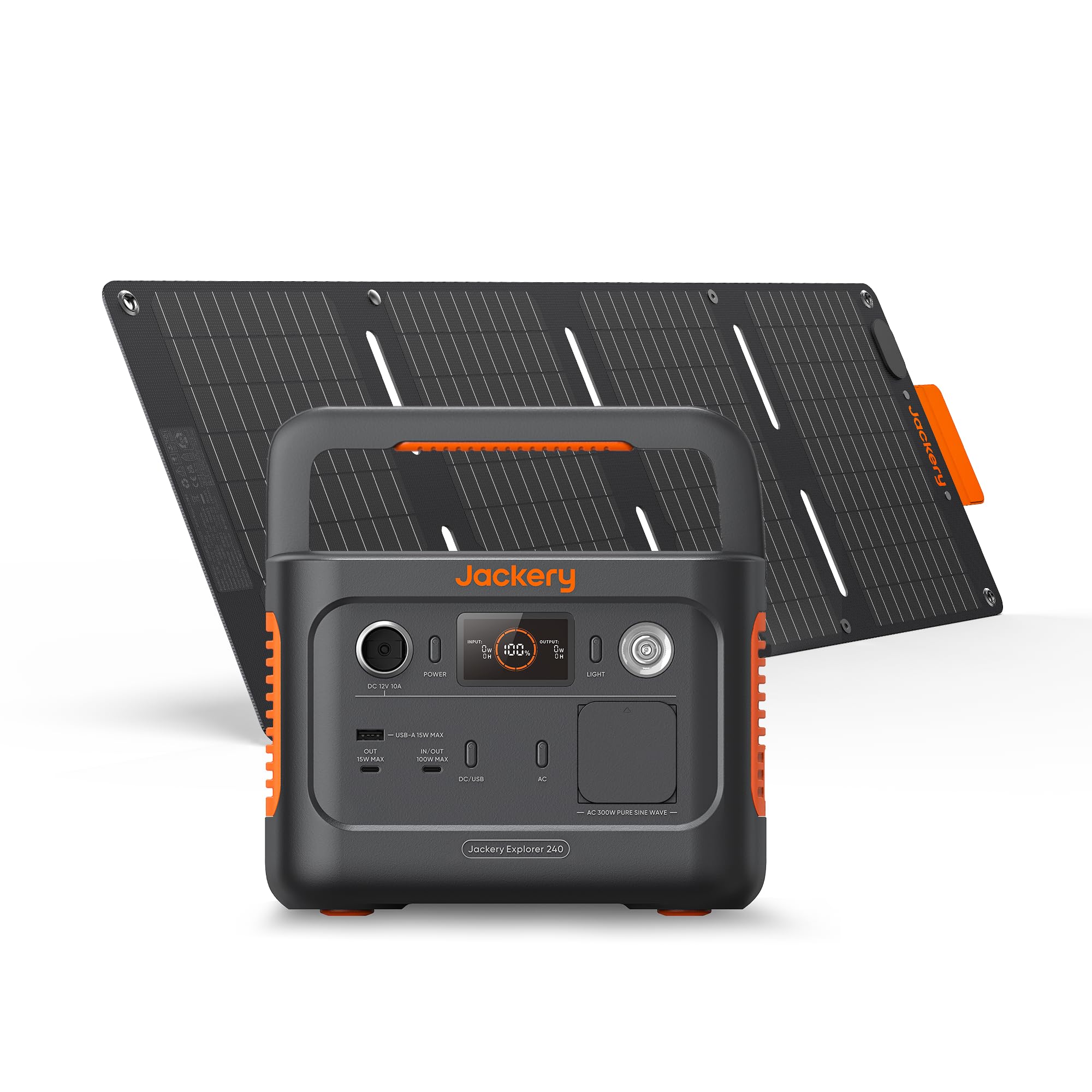 Jackery 240 v2 zonnegenerator met 40W zonnepaneel, 256Wh LiFePO4-accu, 300W AC en 100W USB-C-uitgang voor buiten, kamperen en noodgevallen (nieuw in 2024) 