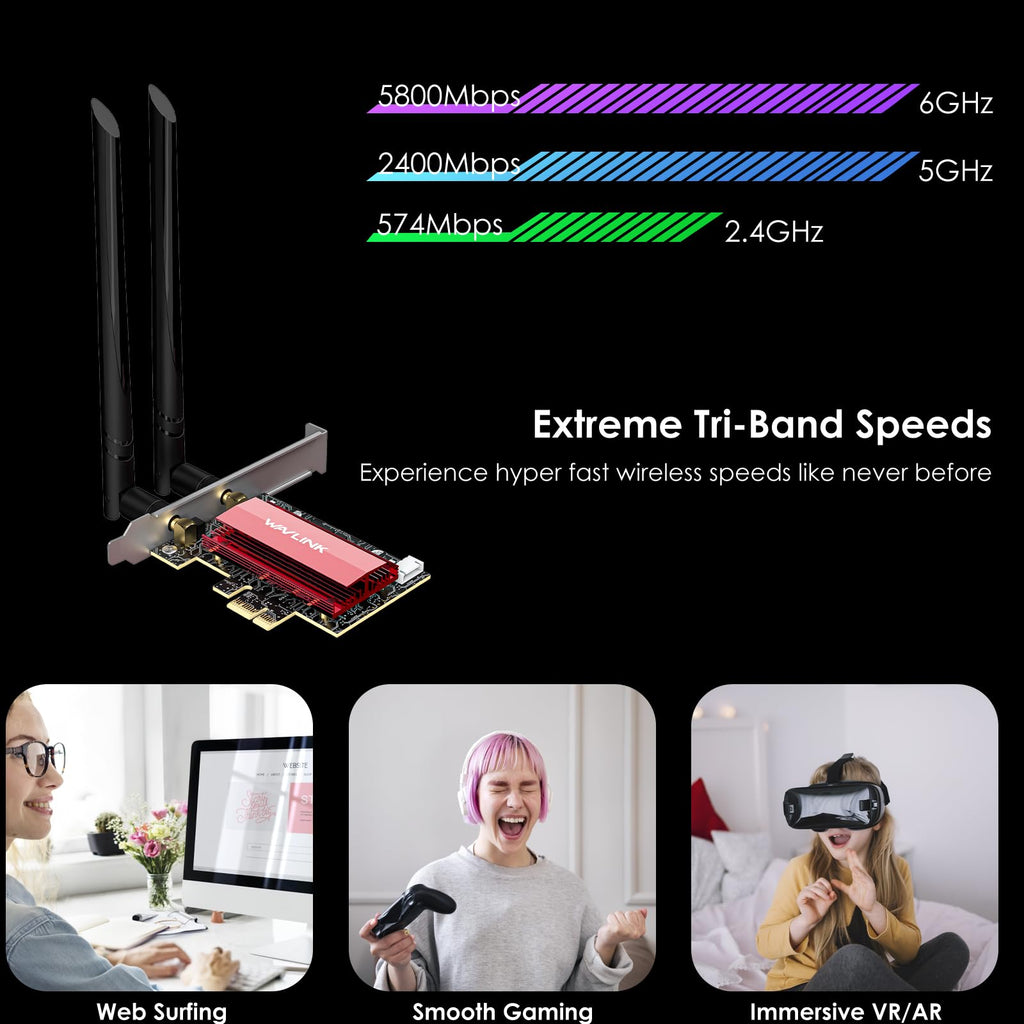 WAVLINK WiFi 7 PCIe-kaart BE8800 voor desktop-pc, tri-band BE200 draadloze adapter met Bluetooth 5.4, MU-MIMO, WPA3, voor Windows 10/11 (64-bits), ondersteunt geen AMD-moederborden 