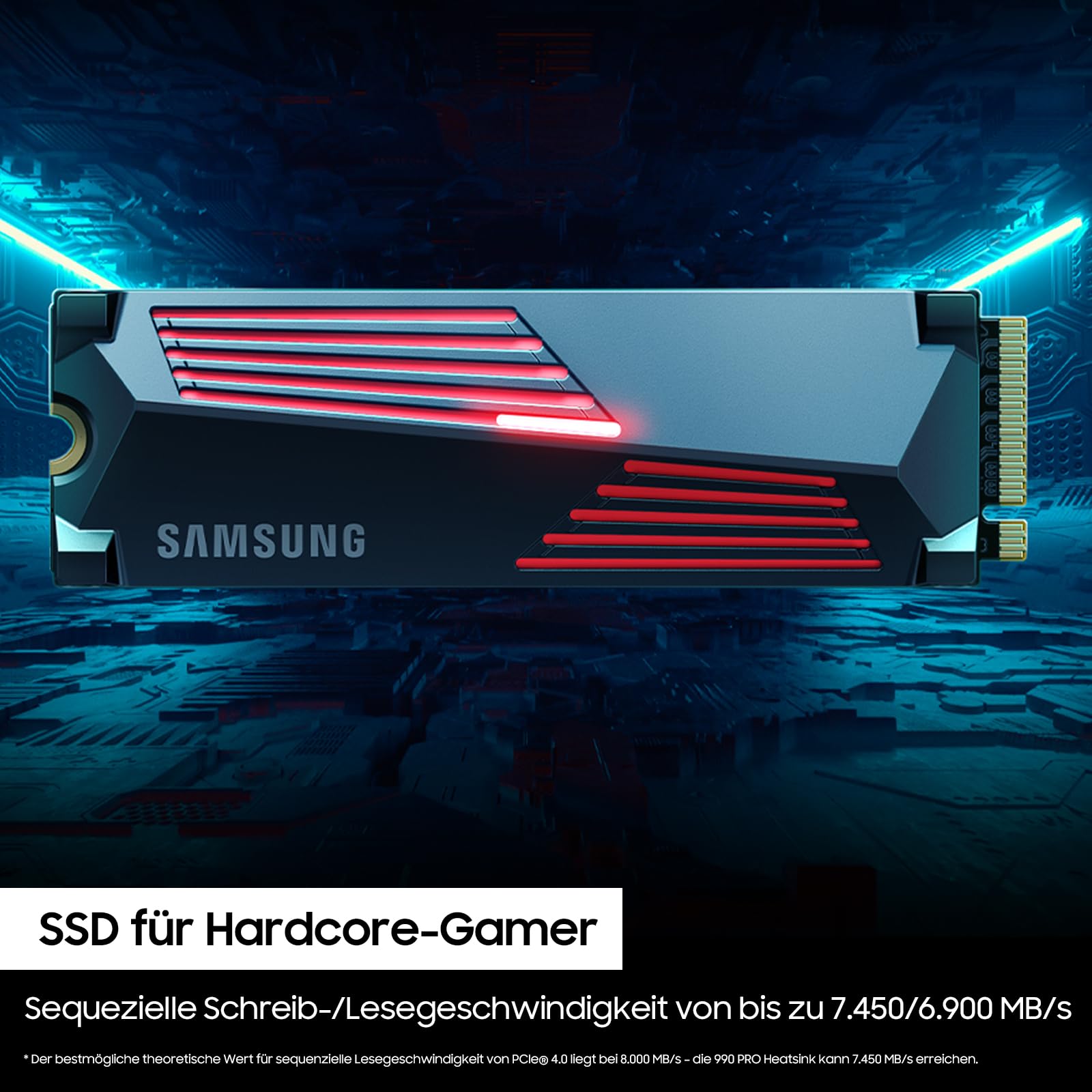 Samsung 990 PRO NVMe M.2 SSD, 2 TB, PCIe 4.0, 7.450 MB/s lezen, 6.900 MB/s schrijven, interne SSD, interne SSD voor gaming en videobewerking, zwart, MZ-V9P2T0BW 