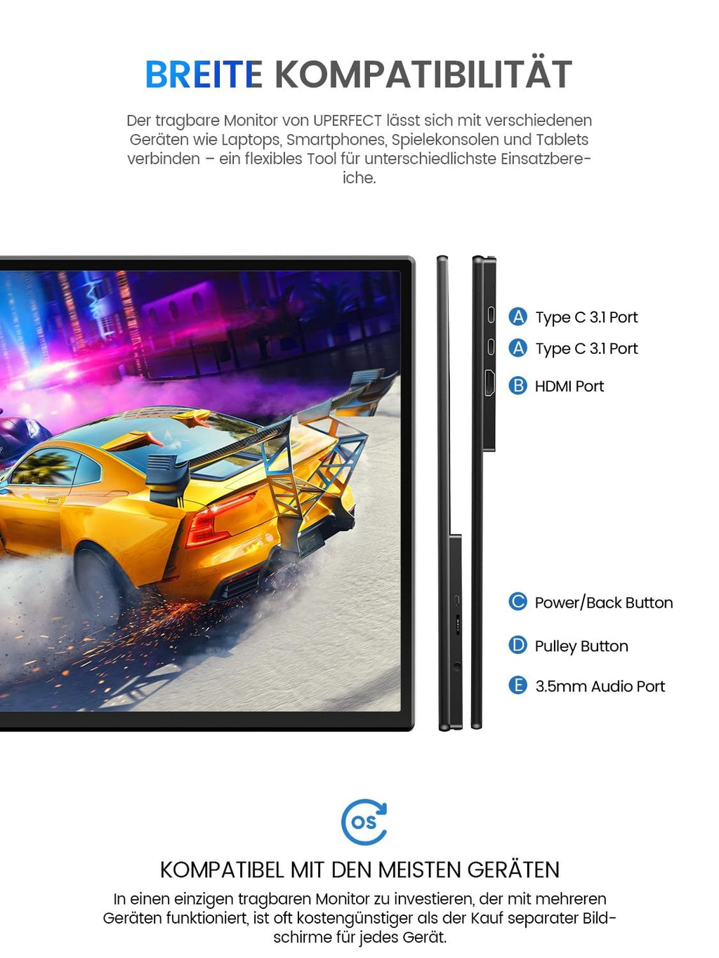 UPERFECT Draagbare Monitor Touchscreen 21,5 inch 120Hz Draagbare Monitor Touchscreen 1300:1 1080P Scherm Geïntegreerde Montage HDMI USB C voor PC Laptop Game Console, Metalen Behuizing VESA Compatibel 
