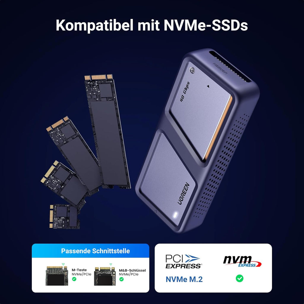 UGREEN USB 4 M2-behuizing, 40 Gbps NVMe-behuizing met krachtige koelprestaties, USB M2 SSD-adapter voor gegevensopslag, compatibel met MacBook Pro M4/M4 Pro en M4 Max, HP Celeron N4120, Mac mini M4 