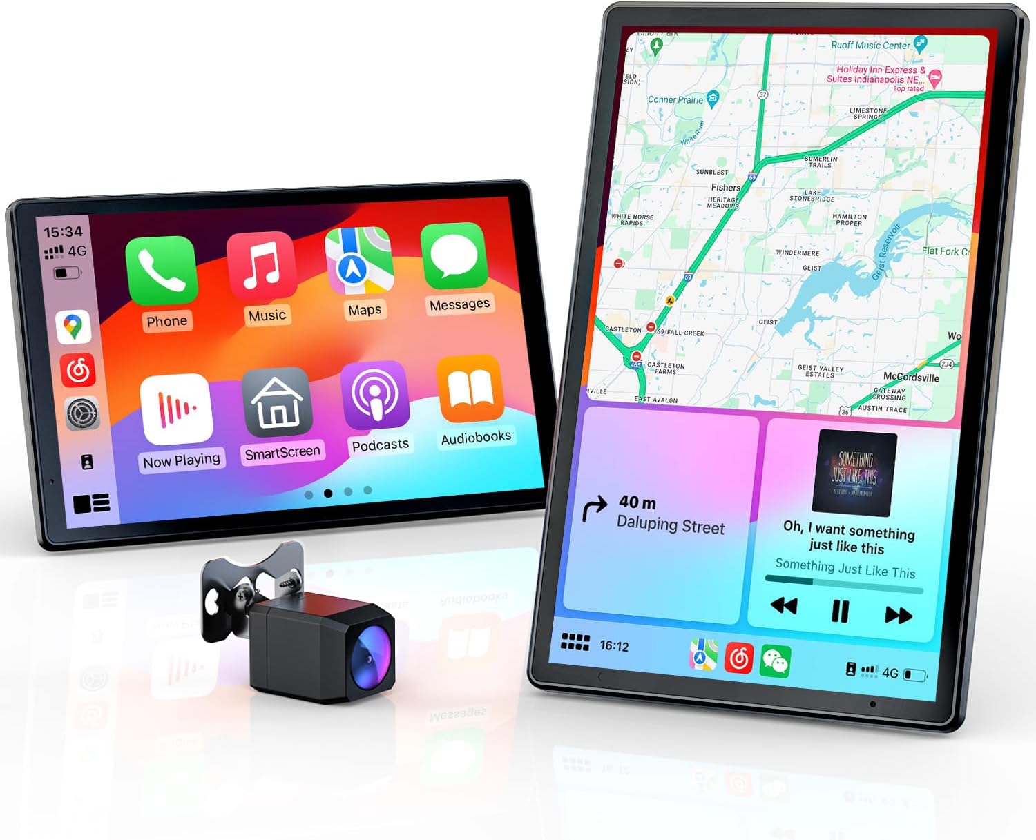 Krunia 8'' draagbaar CarPlay-scherm voor Apple CarPlay en Android Auto, 1440x900 HD-scherm, magnetische houder, OTA-updates, achteruitrijcamera, Bluetooth, spraakbediening, GPS-navigatie 