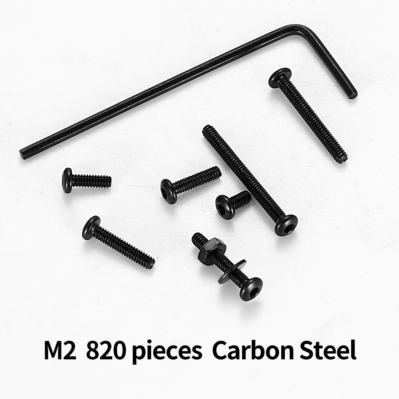 410 stuks M2 verzonken kop zeskantschroeven, 10.9 koolstofstaal volledige draad machineschroeven, moeren en ringen assortiment met inbussleutels 
