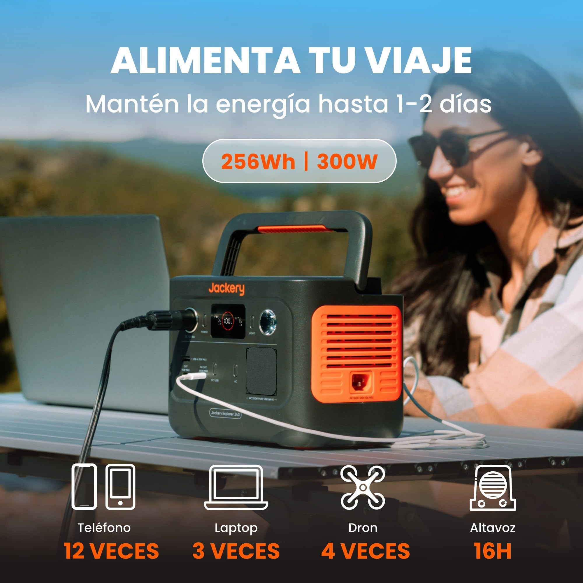 Jackery 240 v2 zonnegenerator met 40W zonnepaneel, 256Wh LiFePO4-accu, 300W AC en 100W USB-C-uitgang voor buiten, kamperen en noodgevallen (nieuw in 2024) 