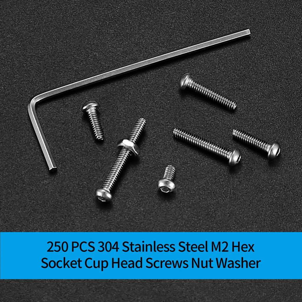 410 stuks M2 verzonken kop zeskantschroeven, 10.9 koolstofstaal volledige draad machineschroeven, moeren en ringen assortiment met inbussleutels 