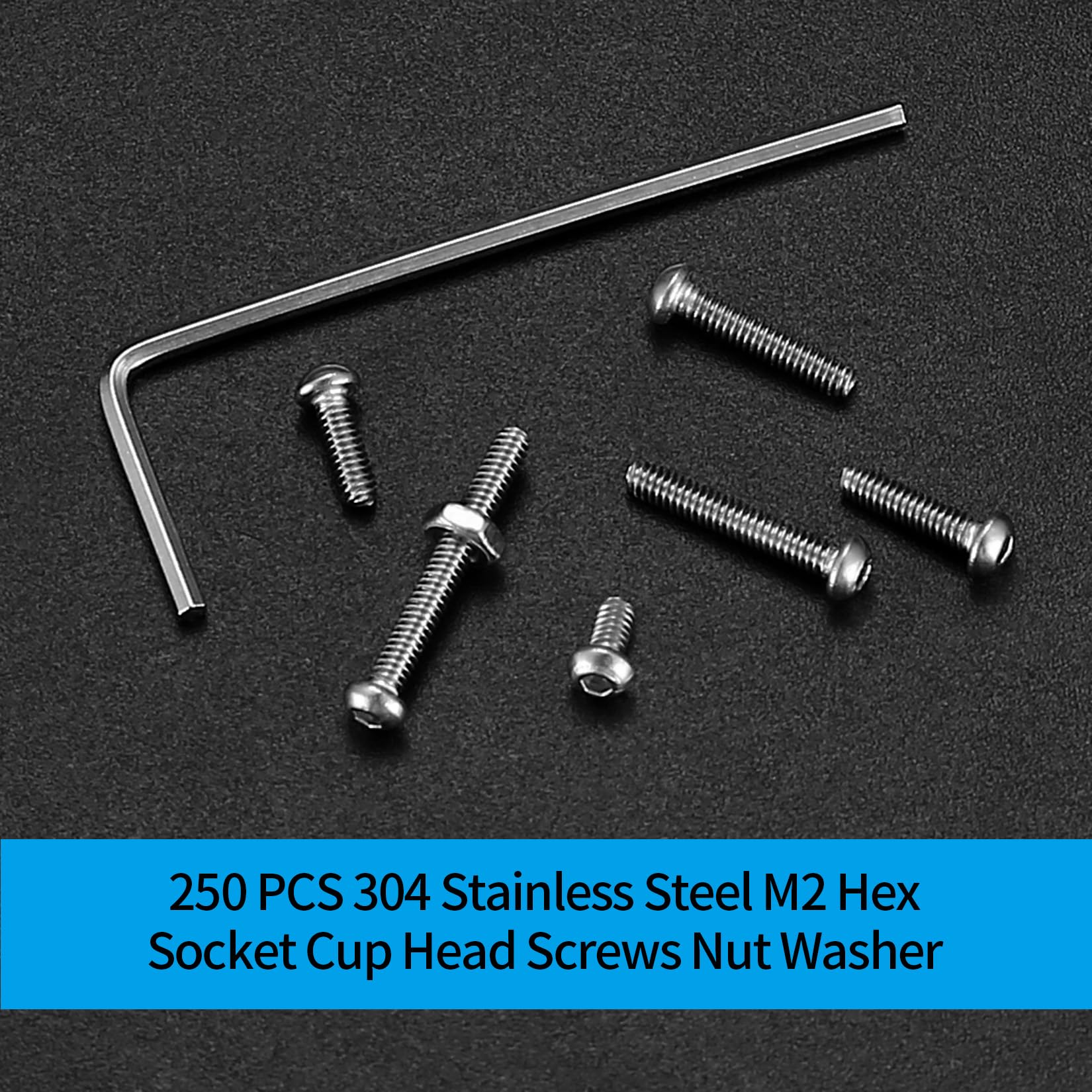 410 stuks M2 verzonken kop zeskantschroeven, 10.9 koolstofstaal volledige draad machineschroeven, moeren en ringen assortiment met inbussleutels 