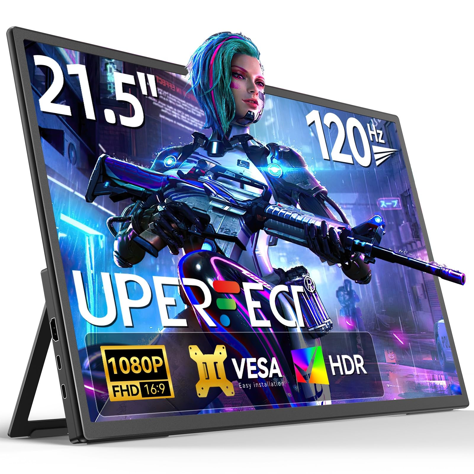 UPERFECT Draagbare Monitor Touchscreen 21,5 inch 120Hz Draagbare Monitor Touchscreen 1300:1 1080P Scherm Geïntegreerde Montage HDMI USB C voor PC Laptop Game Console, Metalen Behuizing VESA Compatibel 