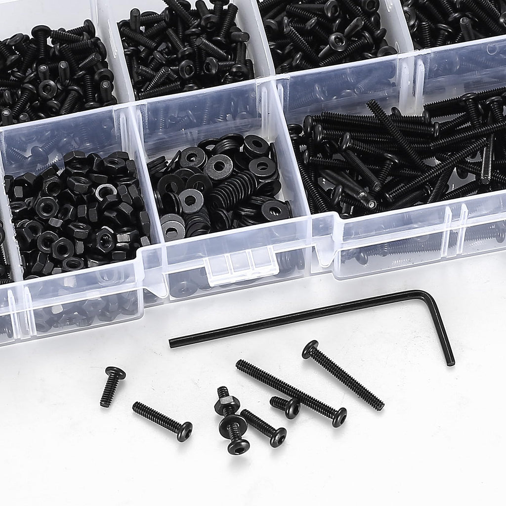 410 stuks M2 verzonken kop zeskantschroeven, 10.9 koolstofstaal volledige draad machineschroeven, moeren en ringen assortiment met inbussleutels 