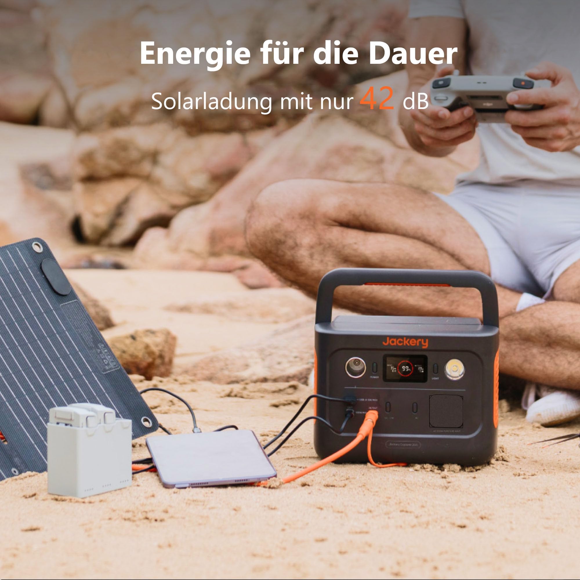 Jackery 240 v2 zonnegenerator met 40W zonnepaneel, 256Wh LiFePO4-accu, 300W AC en 100W USB-C-uitgang voor buiten, kamperen en noodgevallen (nieuw in 2024) 