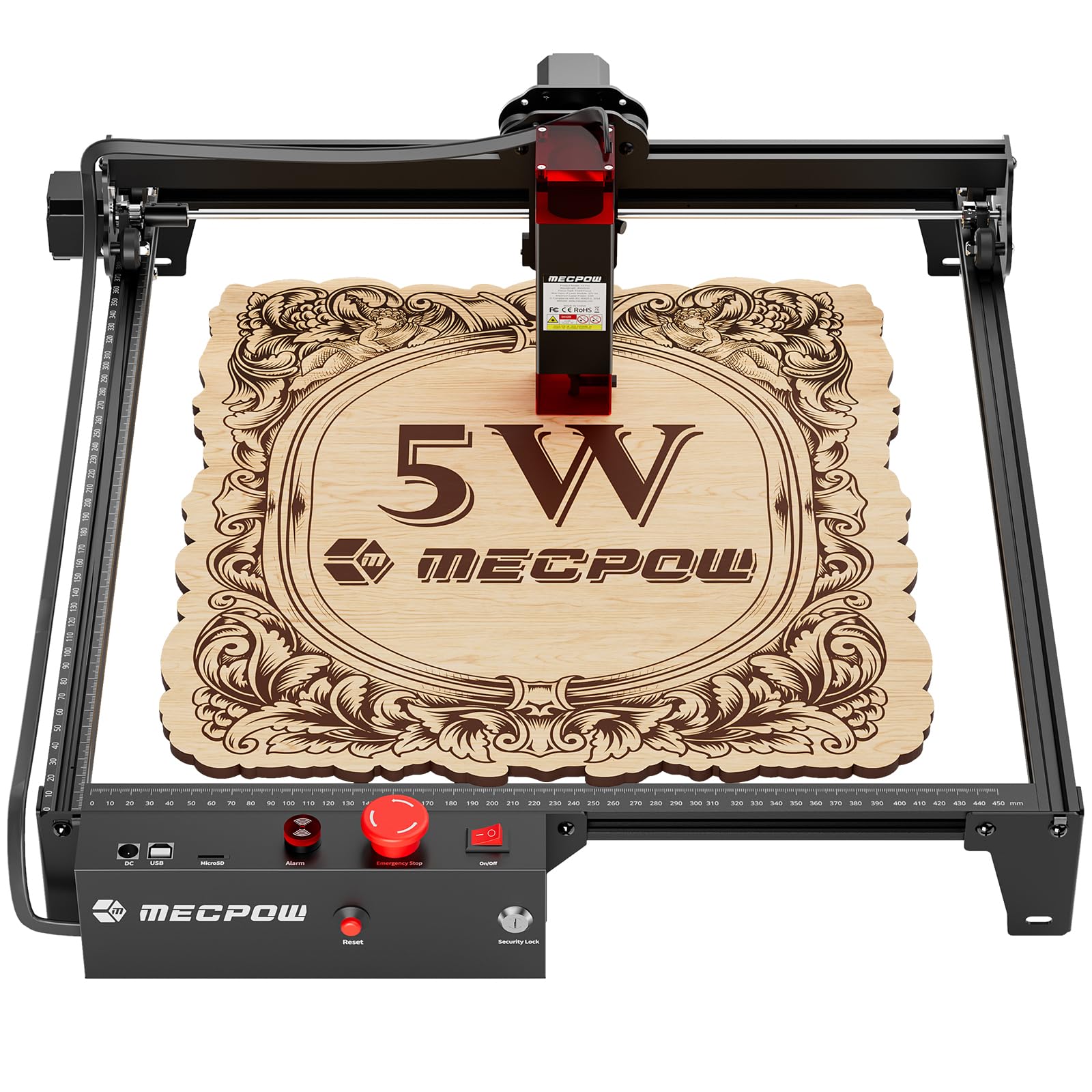 Mecpow X3 Pro lasergraveermachine met luchtondersteuning, 10W graveermachine en lasersnijder voor hout en metaal, 60W CNC-freesmachine met noodstop, vlam- en gyrodetectie, oppervlak 410 x 400 mm 
