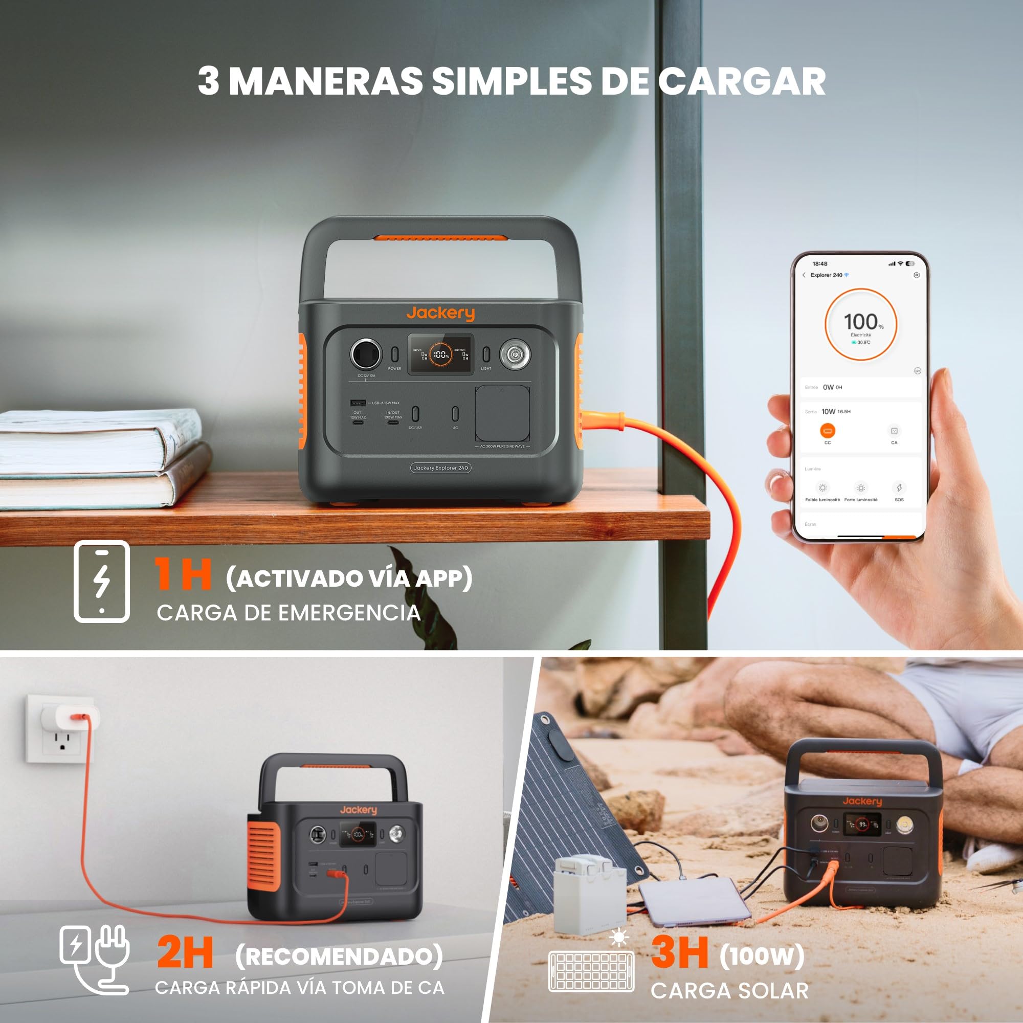 Jackery 240 v2 zonnegenerator met 40W zonnepaneel, 256Wh LiFePO4-accu, 300W AC en 100W USB-C-uitgang voor buiten, kamperen en noodgevallen (nieuw in 2024) 