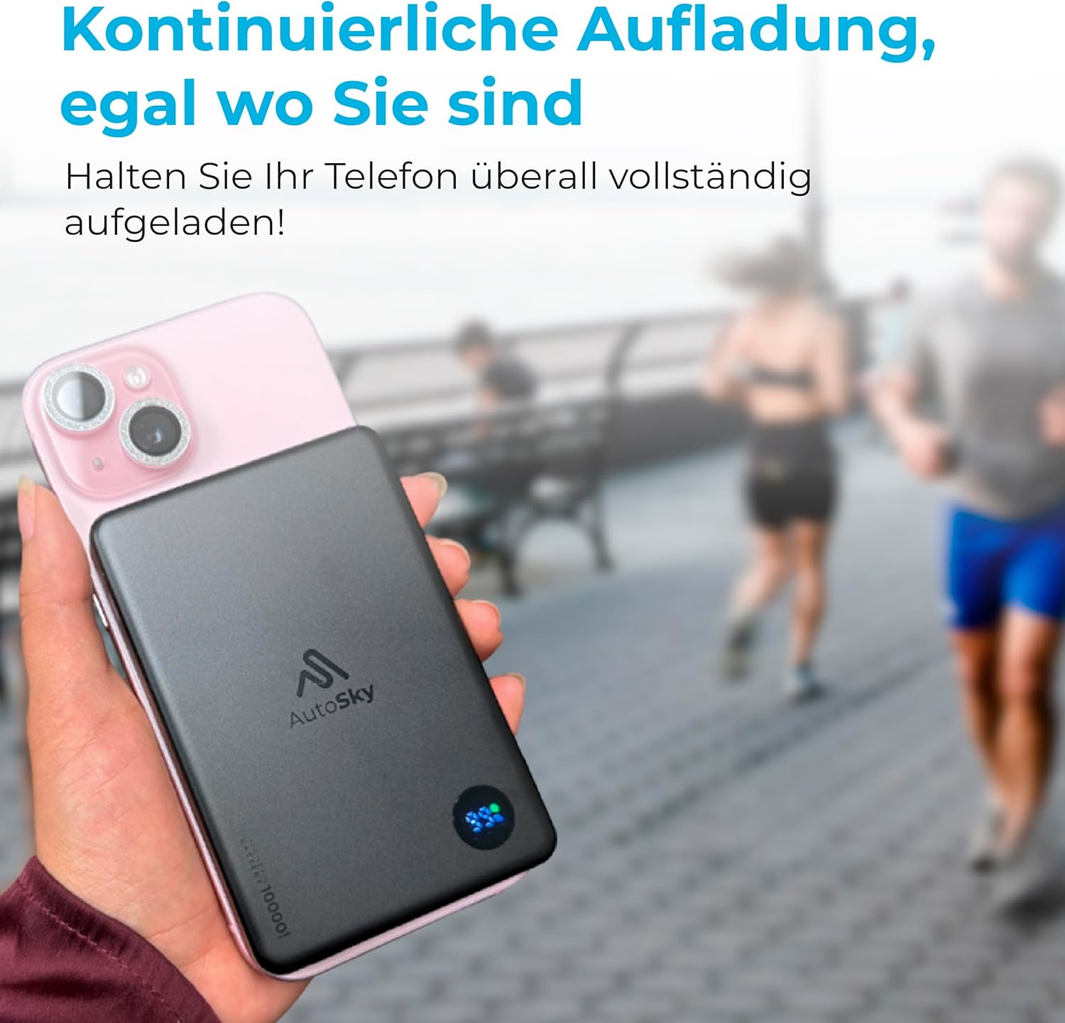AutoSky Magnetische Powerbank 10.000 mAh | Draadloos &amp; USB-C | LED-scherm (APB-200) 