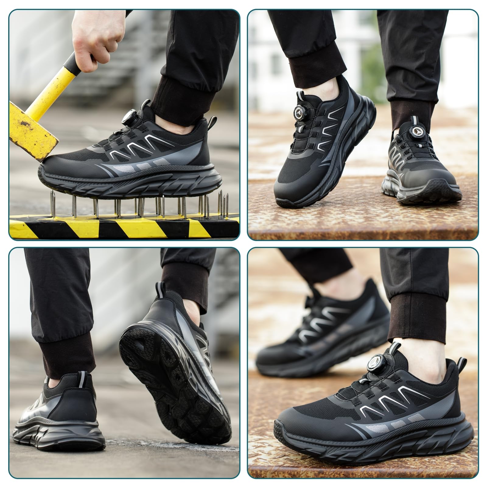 RASEARY Veiligheidsschoenen Werkschoenen Heren Dames Comfortabele schoenen met stalen neus Lichtgewicht ademende industriële werkschoenen met draaibare gespen Veters 