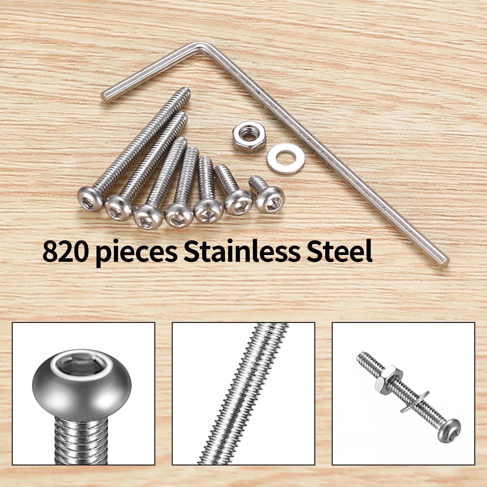 410 stuks M2 verzonken kop zeskantschroeven, 10.9 koolstofstaal volledige draad machineschroeven, moeren en ringen assortiment met inbussleutels 