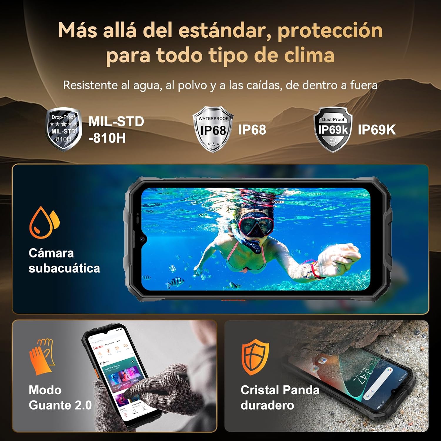 OSCAL Marine 2 Outdoor mobiele telefoon zonder contract 2025, 11000 mAh 12 GB + 64 GB / 2 TB, Android 15 outdoor smartphone, 6,56" HD + 90 Hz, 16 MP + 8 MP AI-camera, mobiele telefoon voor op de bouwplaats, IP69K waterdicht, dual sim 4G / NFC / OTG / GPS 