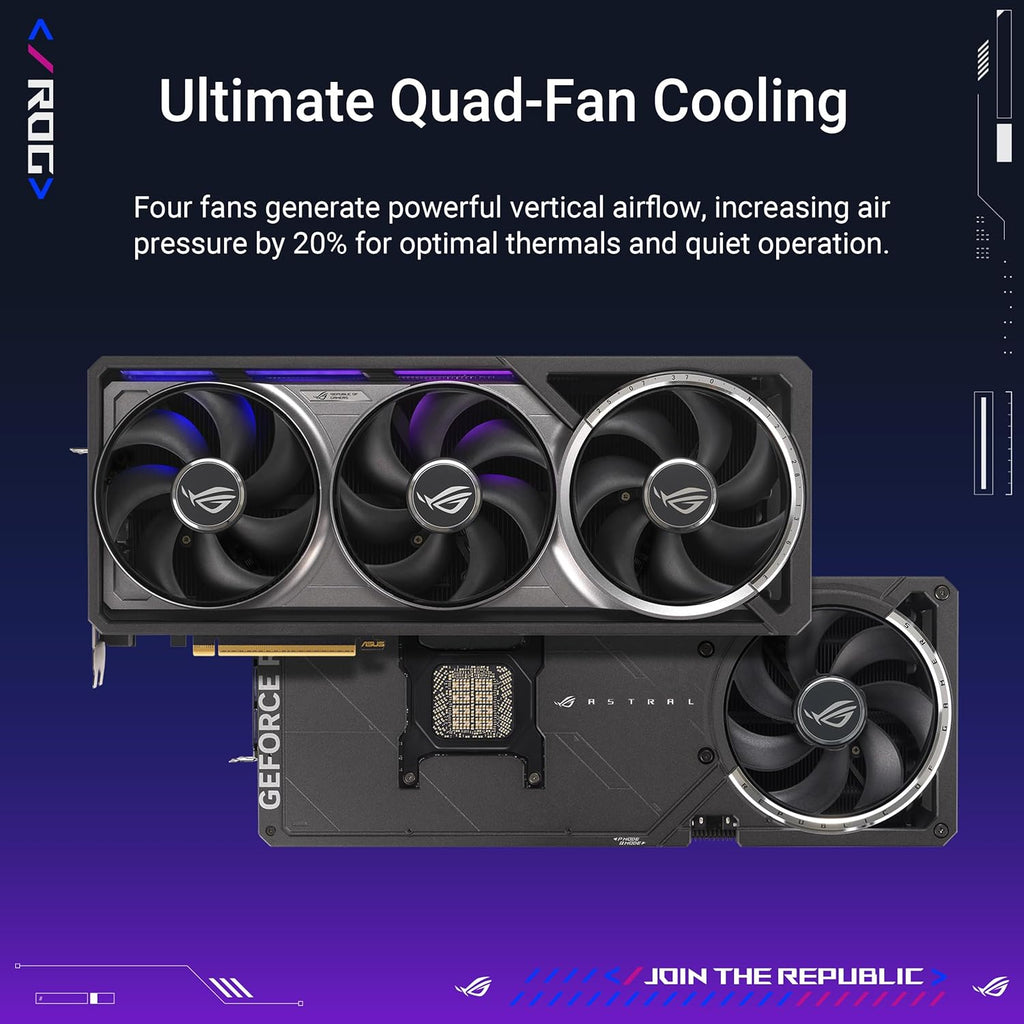 ASUS ROG Astral GeForce RTX 5090 32GB GDDR7 OC Edition Gaming grafische kaart (Nvidia GeForce RTX5090, vier ventilatoren, 3,8-slots ontwerp, PCIe 5.0, 2x HDMI 2.1b, 3x DisplayPort 2.1a) 