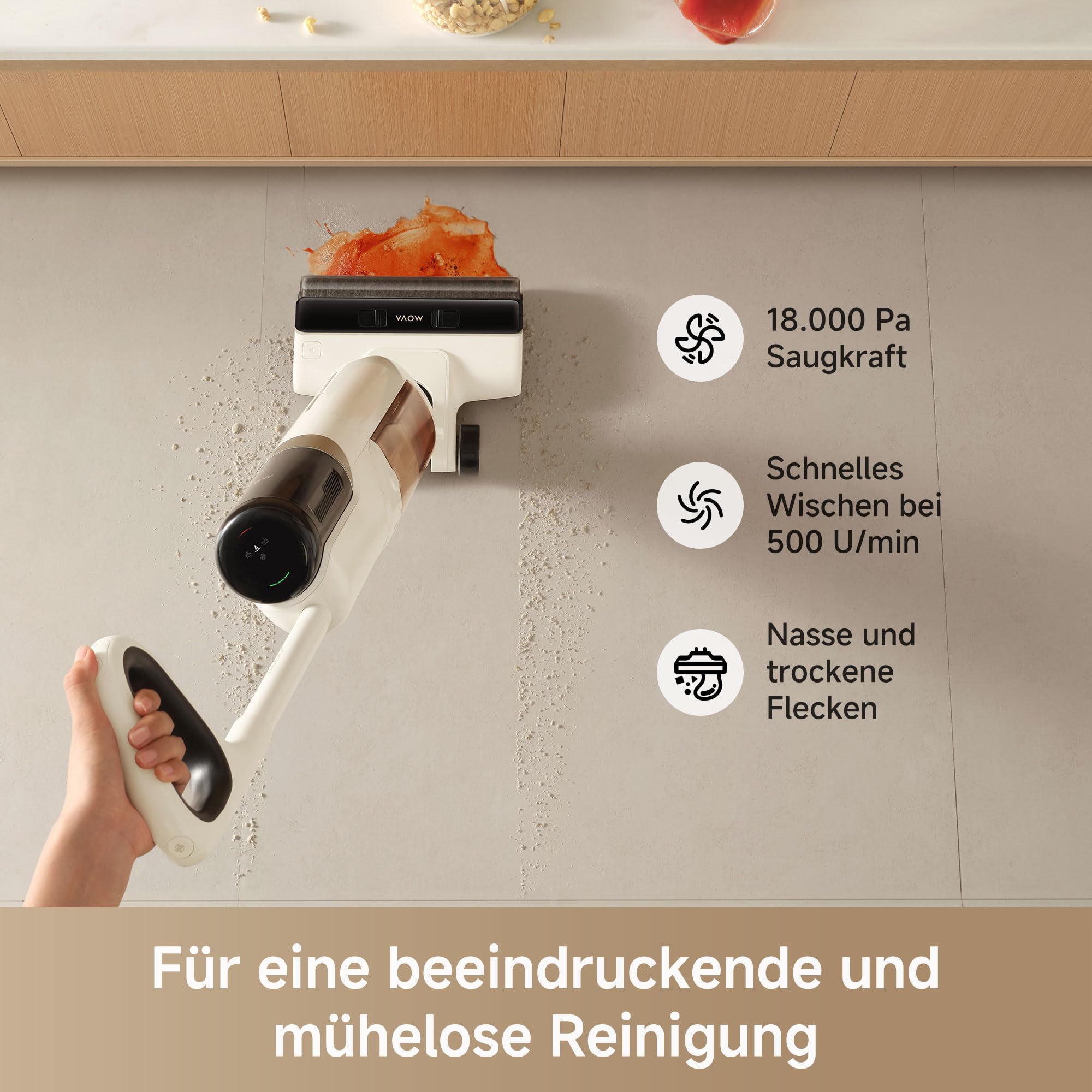 Mova X4 Pro Nass-Trocken-Sauger 20.000 Pa, Heißwasser-Wischfunktion, Tangle-Free, Selbstreinigung bei 100 °C, Push-In-Basisstation, LED-Bürstenkopf, Doppelkante, intelligente Saugkraftregelung