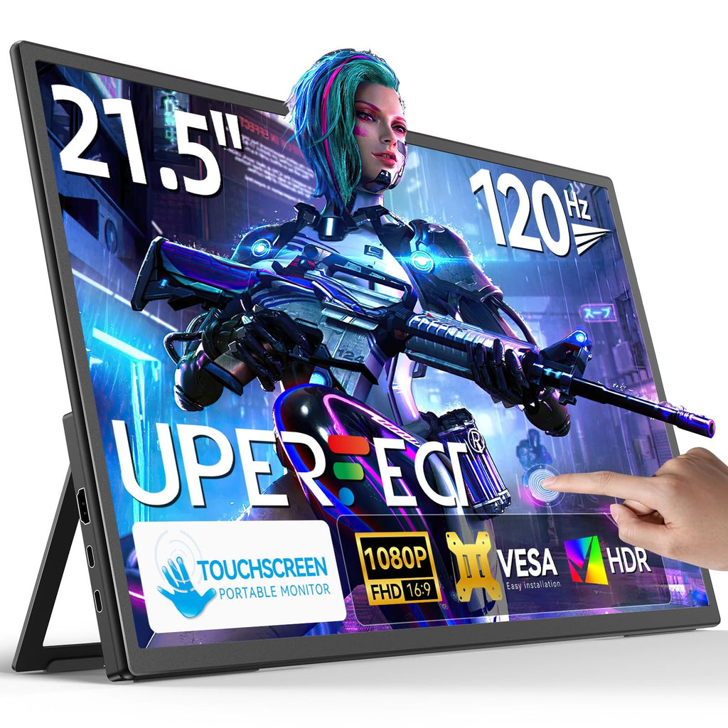 UPERFECT Draagbare Monitor Touchscreen 21,5 inch 120Hz Draagbare Monitor Touchscreen 1300:1 1080P Scherm Geïntegreerde Montage HDMI USB C voor PC Laptop Game Console, Metalen Behuizing VESA Compatibel 
